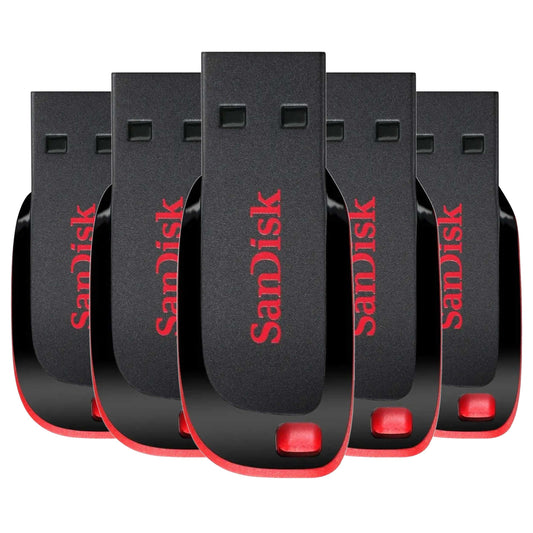 Kit de 5 Memorias USB SanDisk Cruzer Blade CZ50 Negro Rojo USB-A 16GB 2.0 PSA Computo Y Papeleria