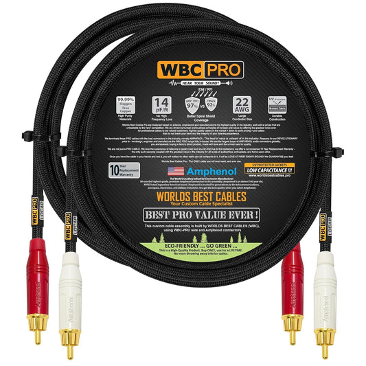 Cables RCA WBC-PRO-LOCAP 6 Pies Negro de Baja Capacidad con Conectores Amphenol para Audiófilos
