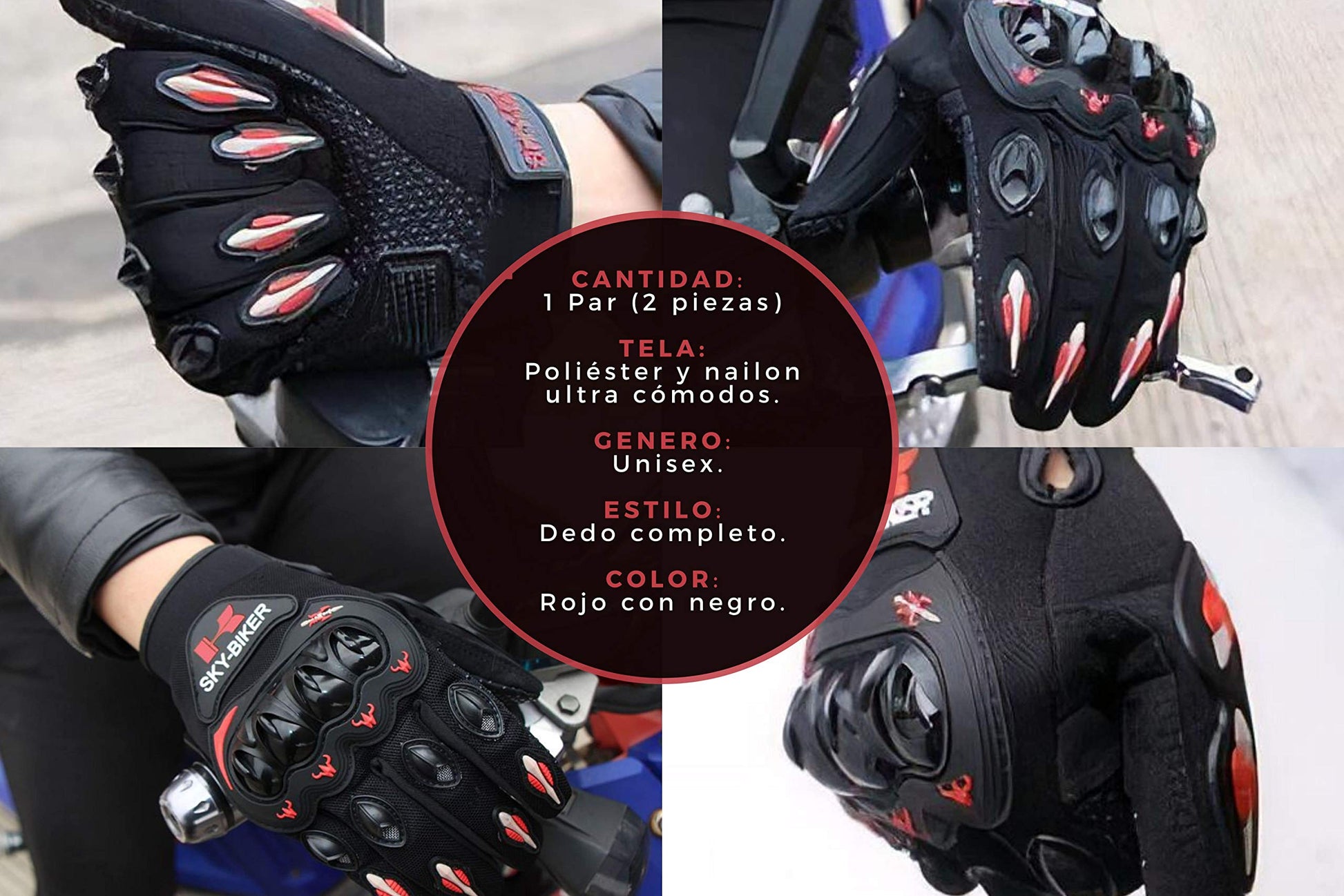 Hanylish Guantes para Motociclista, Antideslizante, Cómodos y Ligeros para Hombre y Mujer, Protección Completa con Sensores Táctiles, Accesorios para Moto, Bicicleta y Senderismo (Negro - Rojo, L)