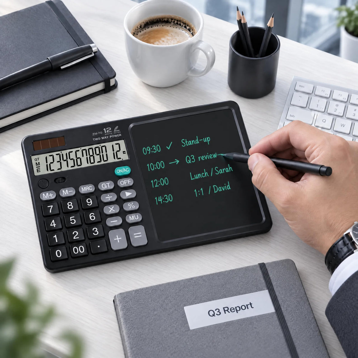 Calculadora de Escritorio DPEDUAI Negro con Tablero de Notas y Lápices Ópticos Integrados