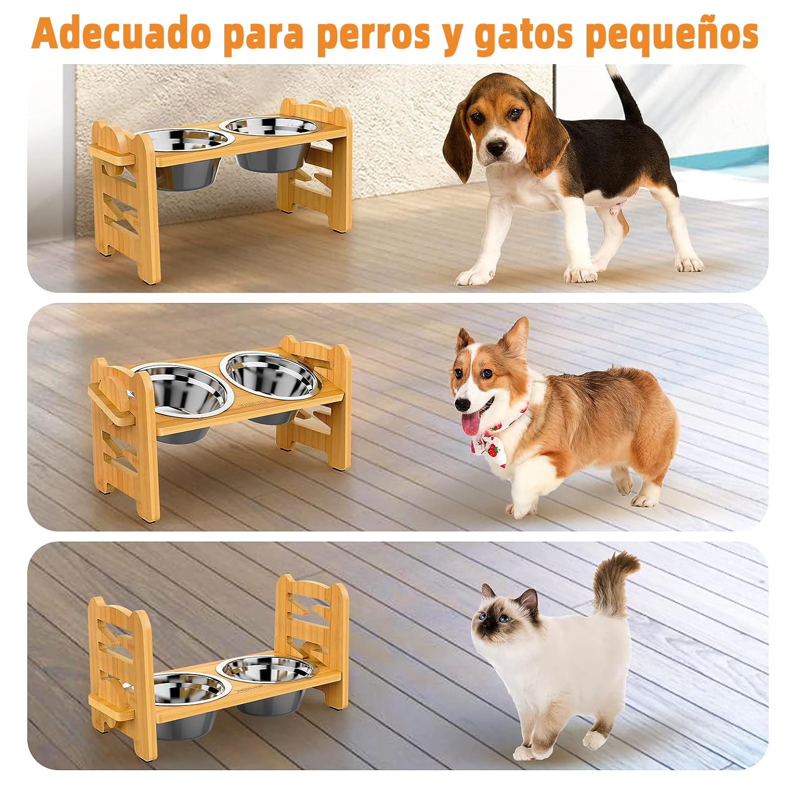 Cuencos Elevados PKDEF Ajustables en Altura y Ángulo con Alfombrilla Antideslizante para Perros Pequeños y Medianos, Mascotas