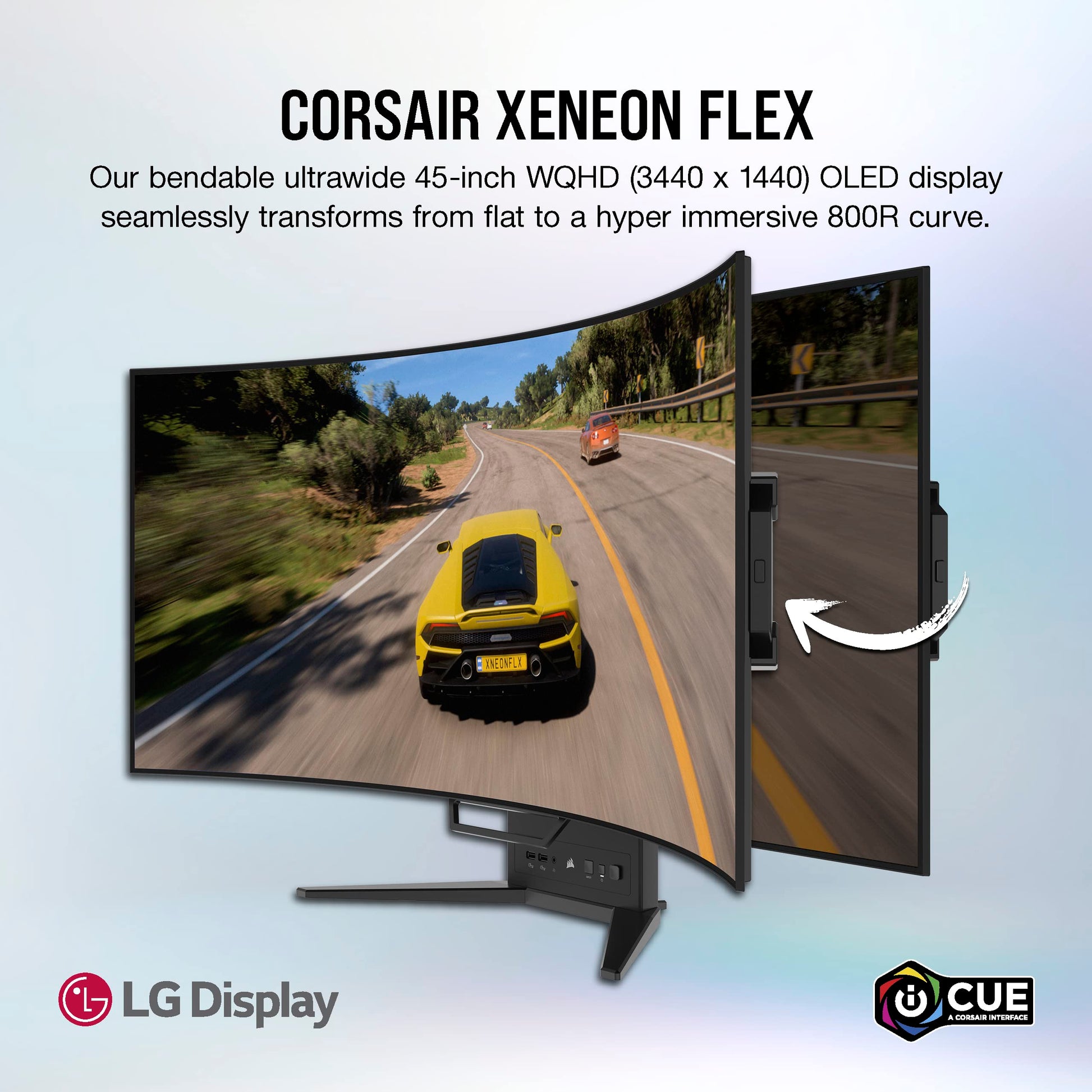 Corsair XENEON Flex 45WQHD240 OLED de 45 Pulgadas (3440 × 1440), 240 Hz, Monitor para Juegos Flexible, 240 Hz, Compatible con G-Sync, FreeSync Premium - Negro