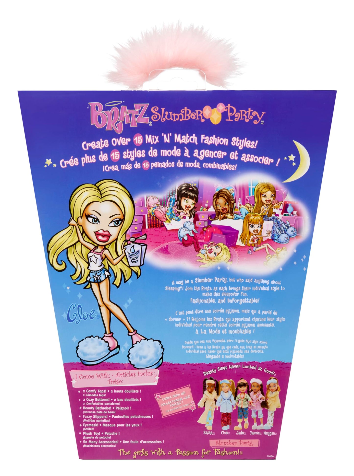 Bratz Fiesta de Pijamas - Muñeca de Moda Cloe - con 2 Conjuntos de Pijamas, Animal de Peluche y Accesorios - Apta para Niños y Coleccionistas