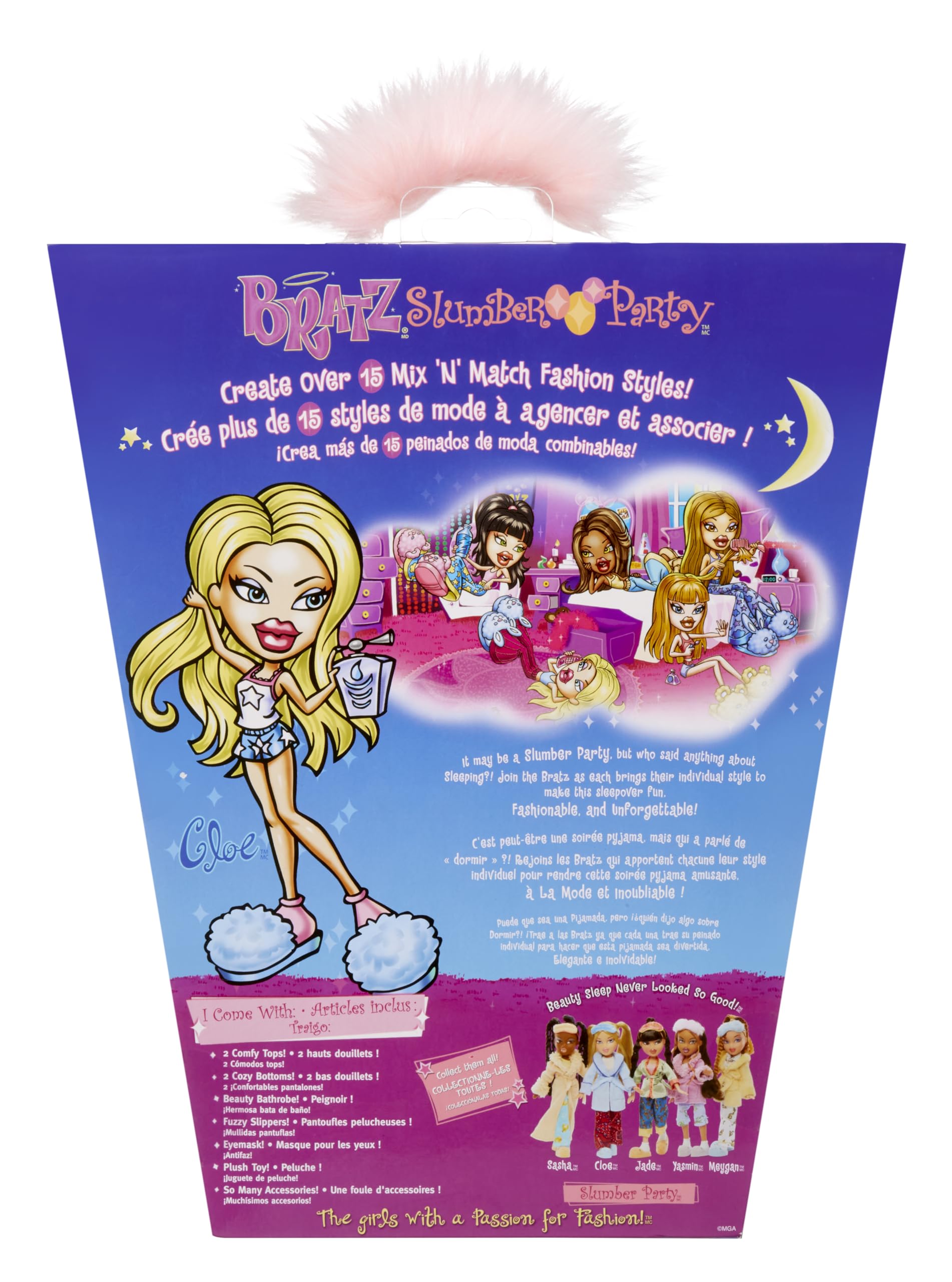 Bratz Fiesta de Pijamas - Muñeca de Moda Cloe - con 2 Conjuntos de Pijamas, Animal de Peluche y Accesorios - Apta para Niños y Coleccionistas