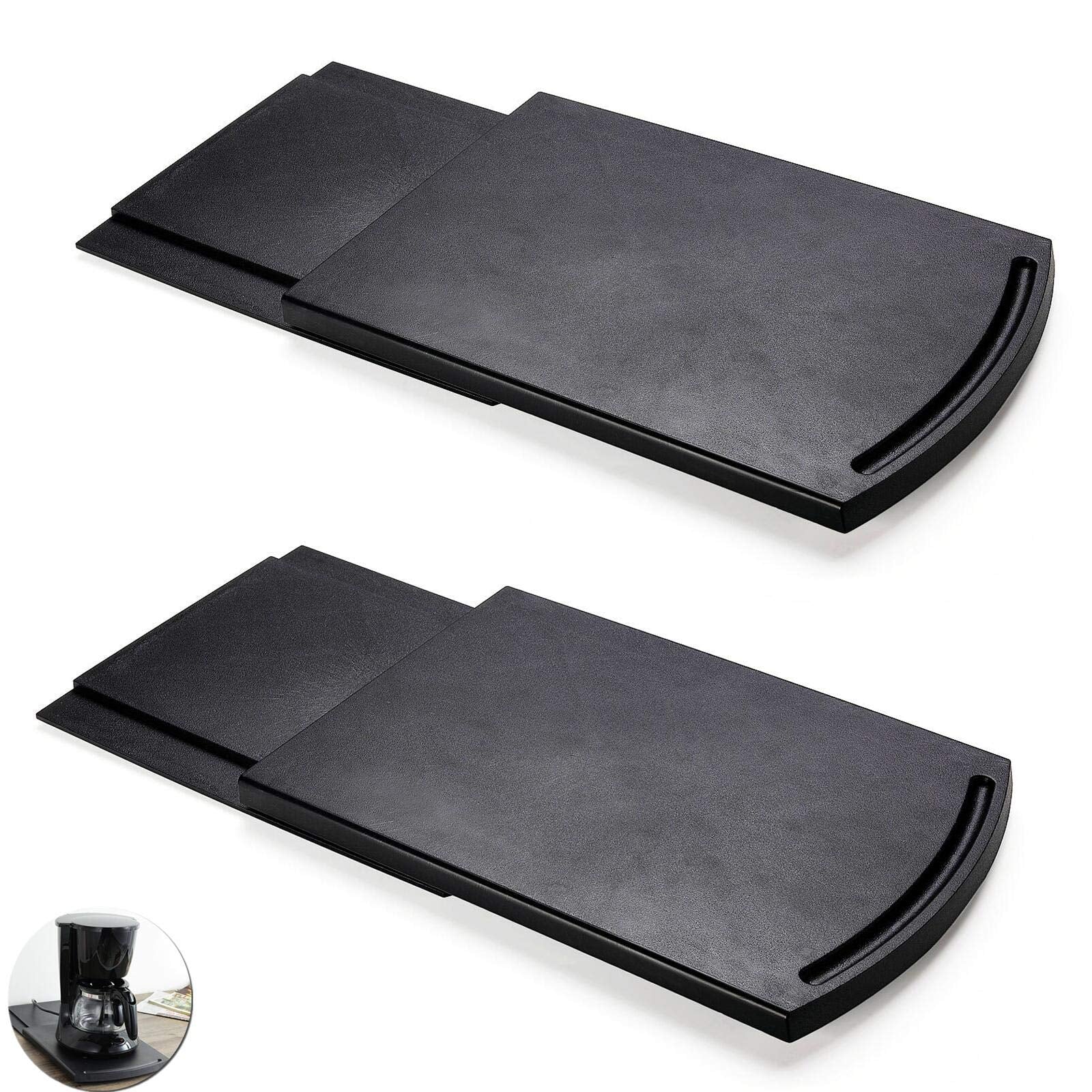 HOSKO Paquete de 2 bandejas deslizantes para cafetera, 12 pulgadas, ABS negra