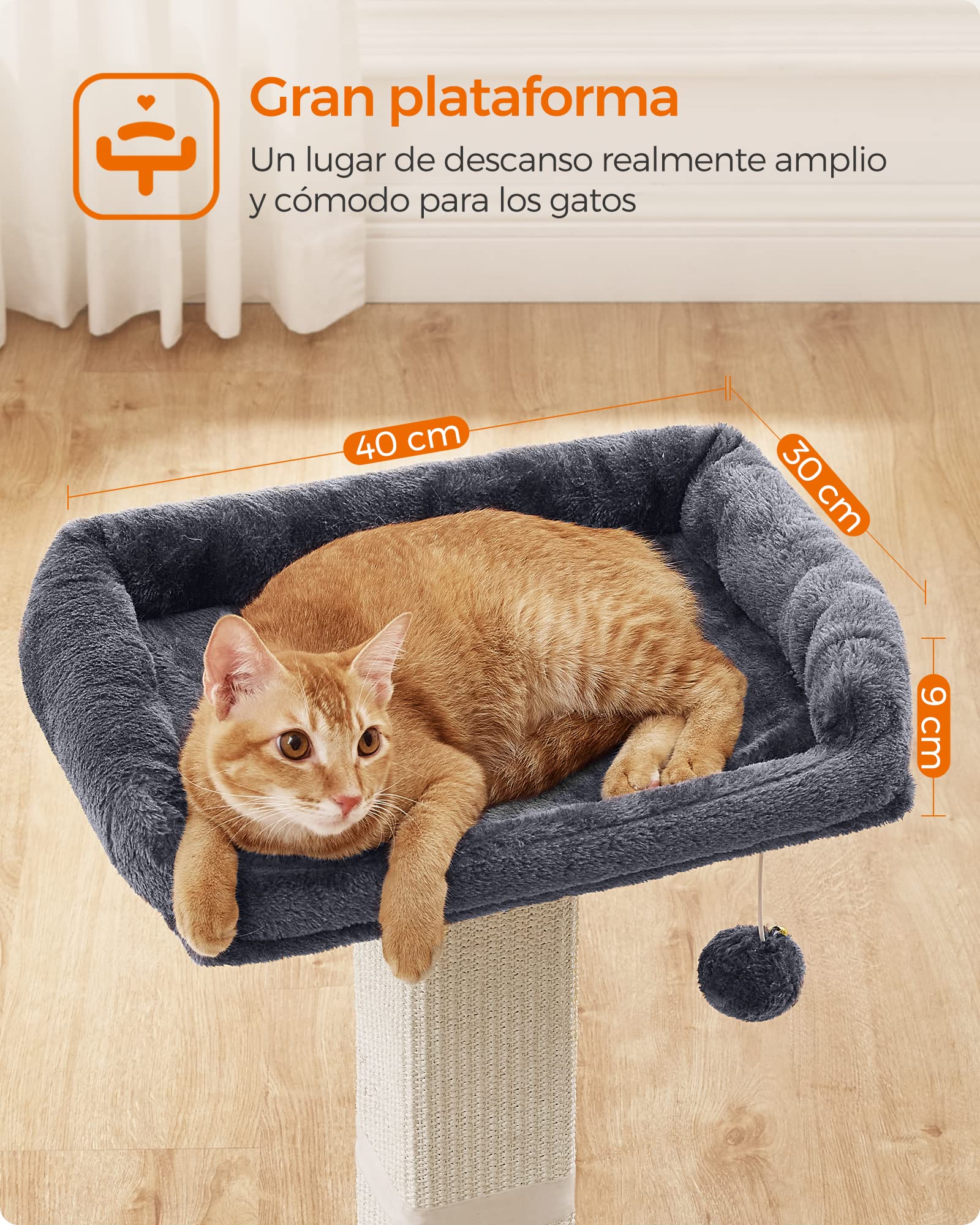 Feandrea Rascador para Gatos, Árbol para Gatos, Altura de 68 cm, Poste de Rascado con Plataforma, Poste de Sisal, con Pompón, Gris Oscuro MPCA022G01