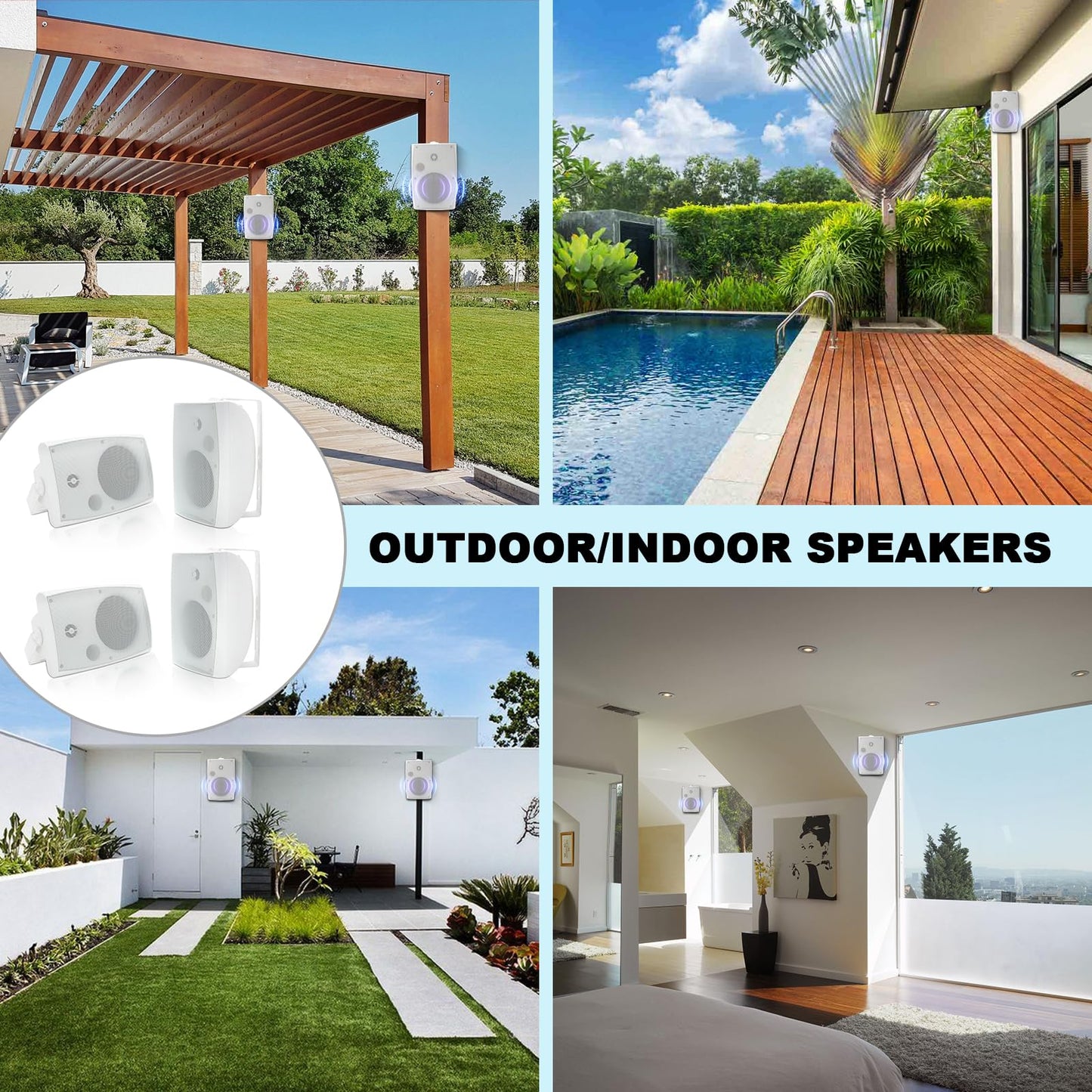 Herdio - Altavoces Bluetooth para Exteriores, de 6.5 Pulgadas, 800 W, con Cable, Impermeables, con Amplificador Multifuncional, Altavoces de Montaje en Pared, para Patio, hogar, Piscina, terraza,