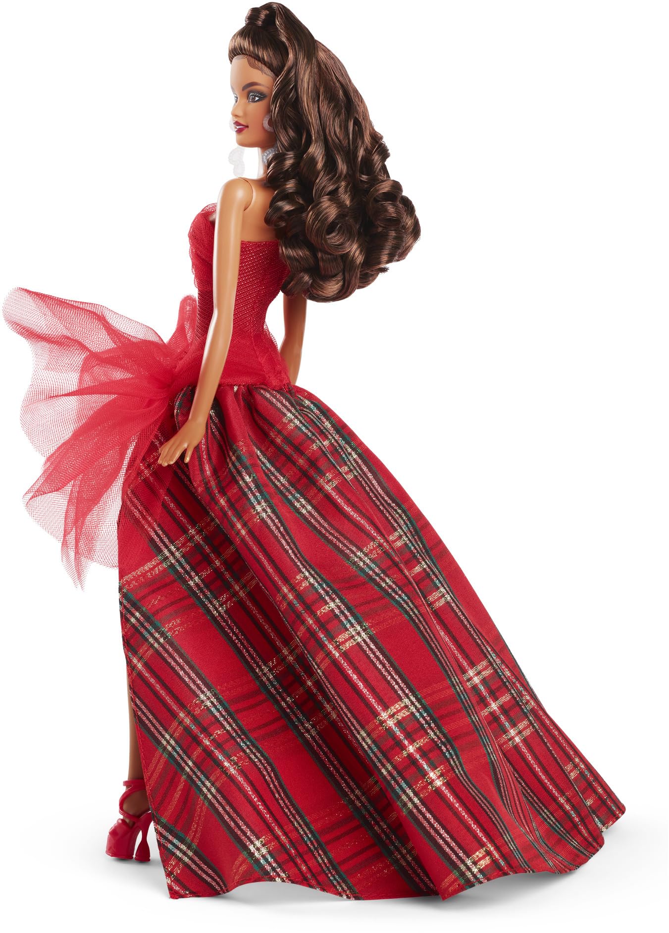 Barbie 2024 - Muñecas día Festivo, Juguete de coleccionista de Temporada, Marca, Vestido a Cuadros con Lazo Rojo, Embalaje visualizable, Cabello castaño Claro