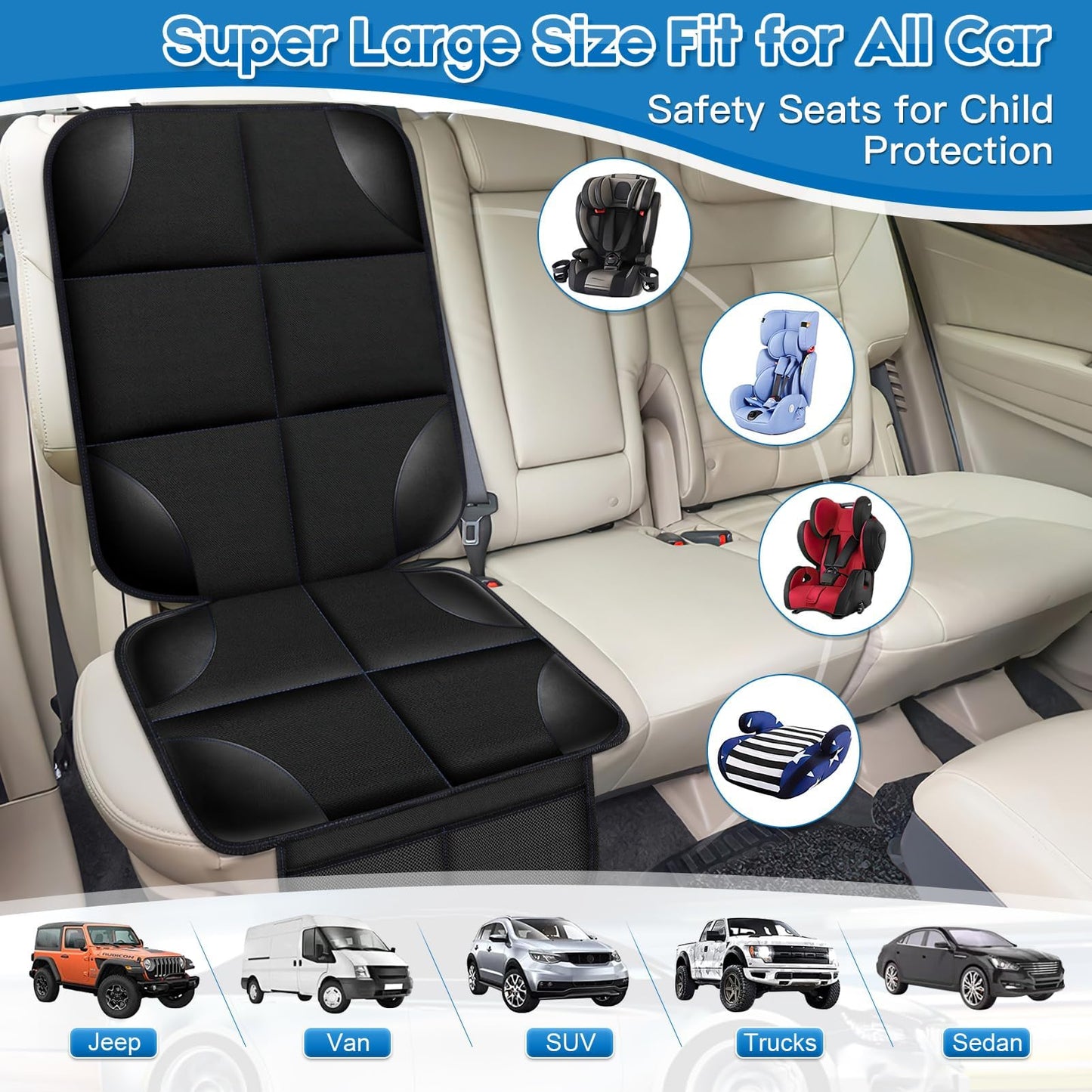 LAIXIAO Protectores de Asiento de Coche Impermeables, Bolsas de Almacenamiento para Asiento, Protector de Seguridad (Negro 2 Pieza)