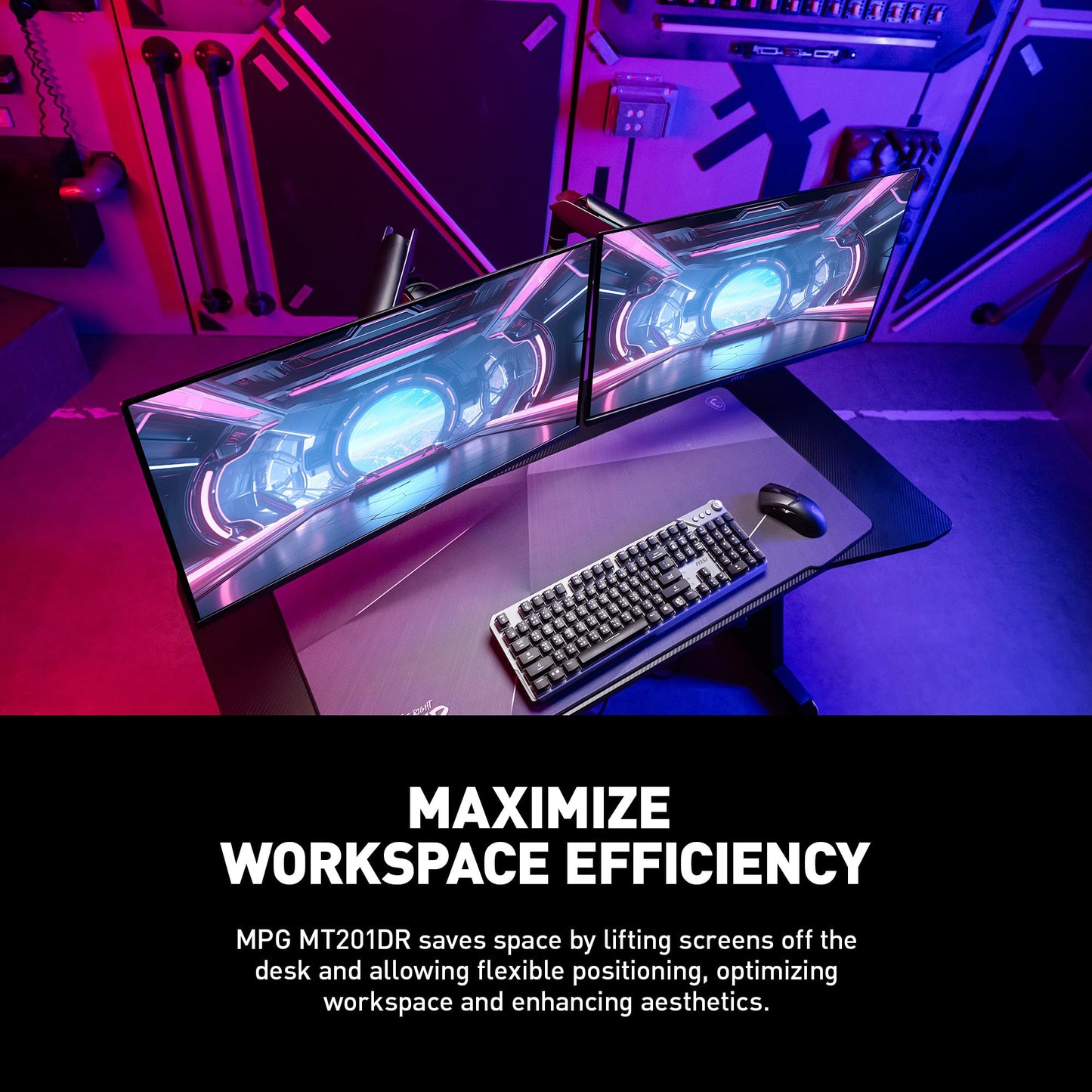 Brazos de Soporte MSI MPG Doble RGB Alta Calidad Negro Montaje Ajustable para Monitor