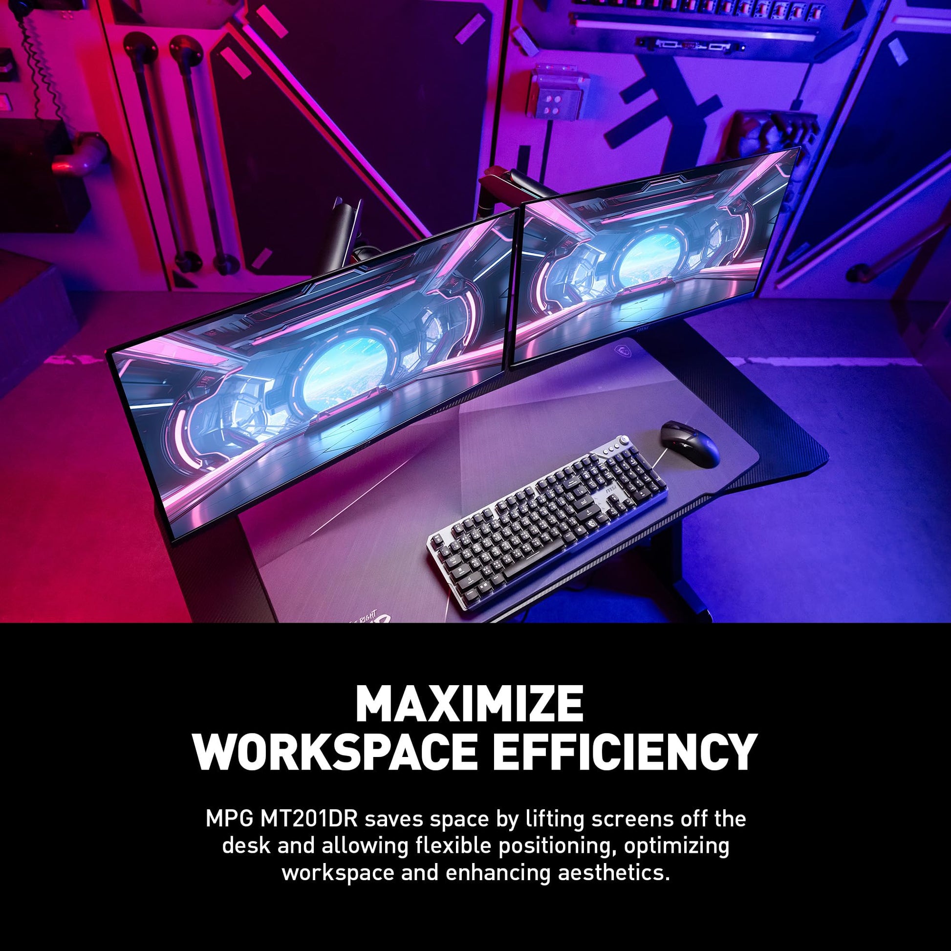 Brazos de Soporte MSI MPG Doble RGB Alta Calidad Negro Montaje Ajustable para Monitor