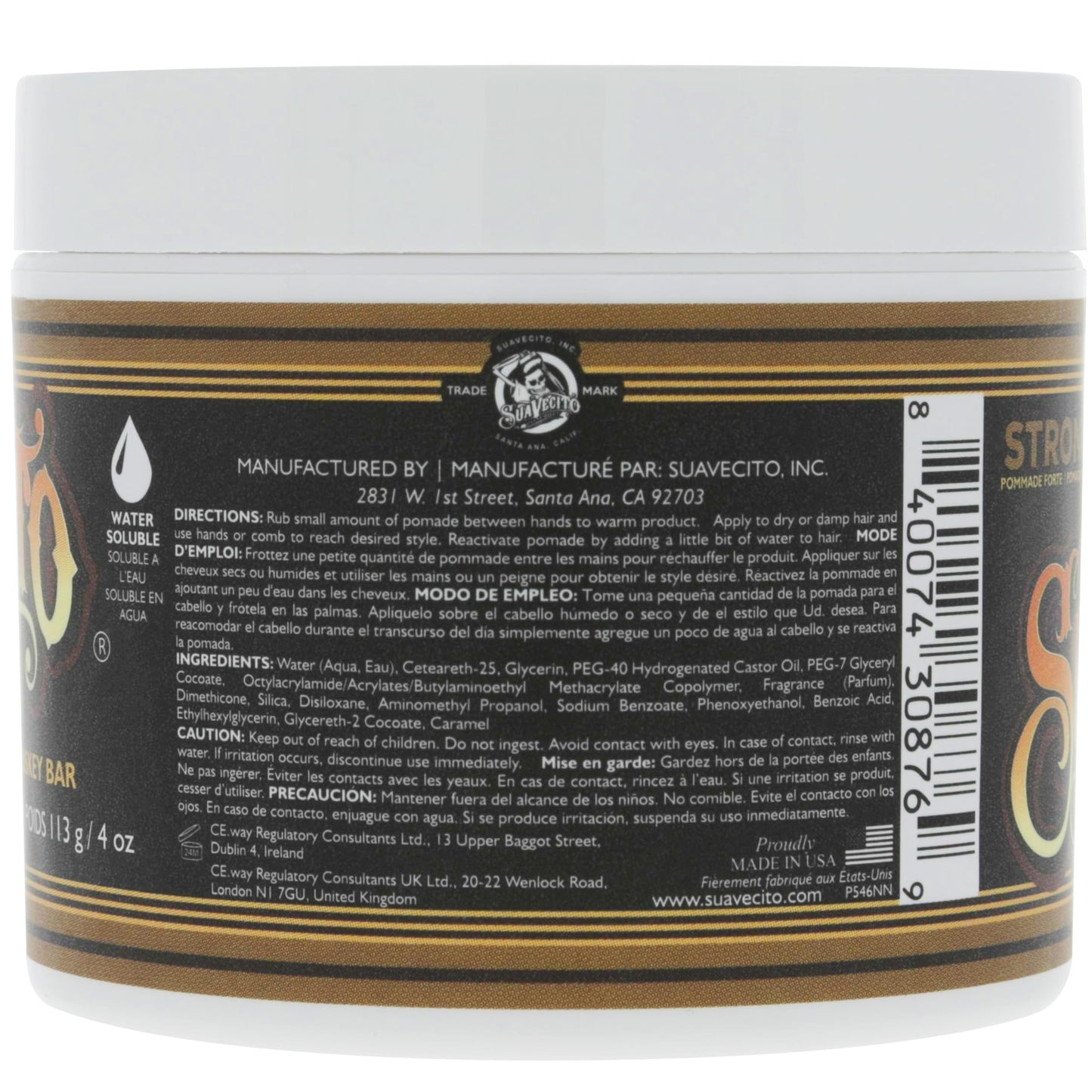Suavecito Pomade Firme Cera Para Cabello de Fijacion Media Brillo Medio Todo Tipo de Cabello Aroma Whiskey Bar 113g