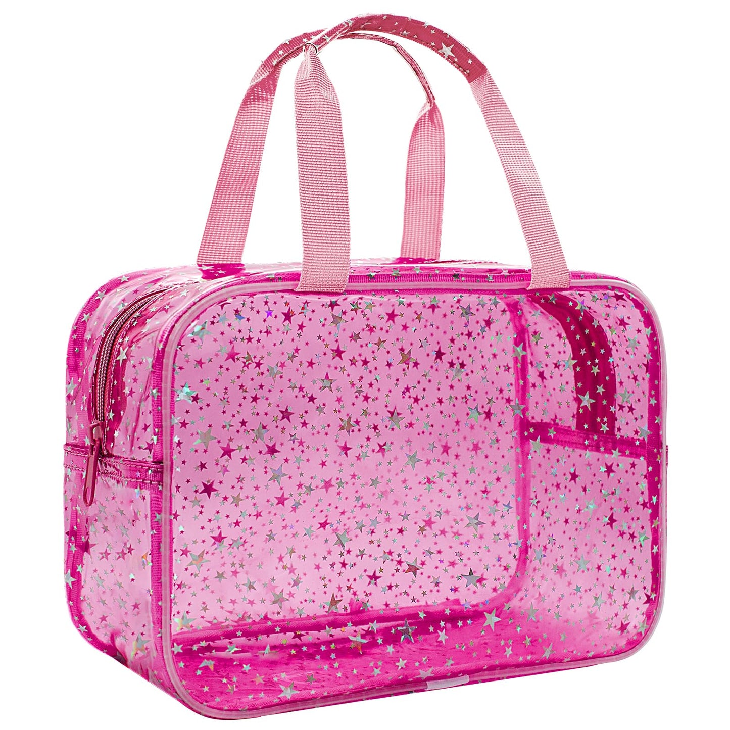Bolsa de maquillaje transparente con inicial personalizada, bolsa de cosméticos rosa, bolsa de aseo de viaje, bonita bolsa de maquillaje transparente, bolsa organizadora para novia, maestro, regalos