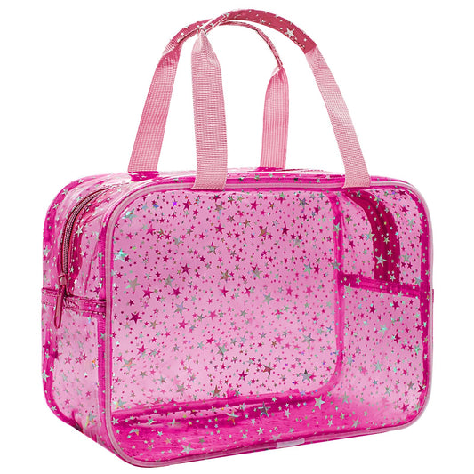 Bolsa de maquillaje transparente con inicial personalizada, bolsa de cosméticos rosa, bolsa de aseo de viaje, bonita bolsa de maquillaje transparente, bolsa organizadora para novia, maestro, regalos