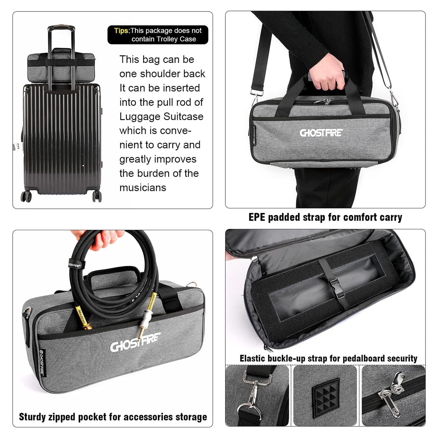 Ghost Fire - Pedalera de aleación de aluminio de 1 libra, efecto súper ligero, 13.7 x 5.5 pulgadas, con bolsa de transporte SPL-01 y adaptador de fuente de alimentación GA-5