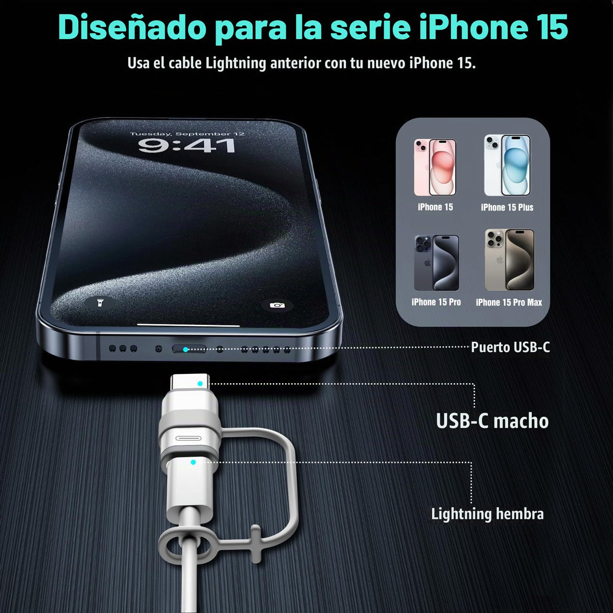 Adaptador Lighting a USB C TiMOVO Blanco con Lazo Antipérdida