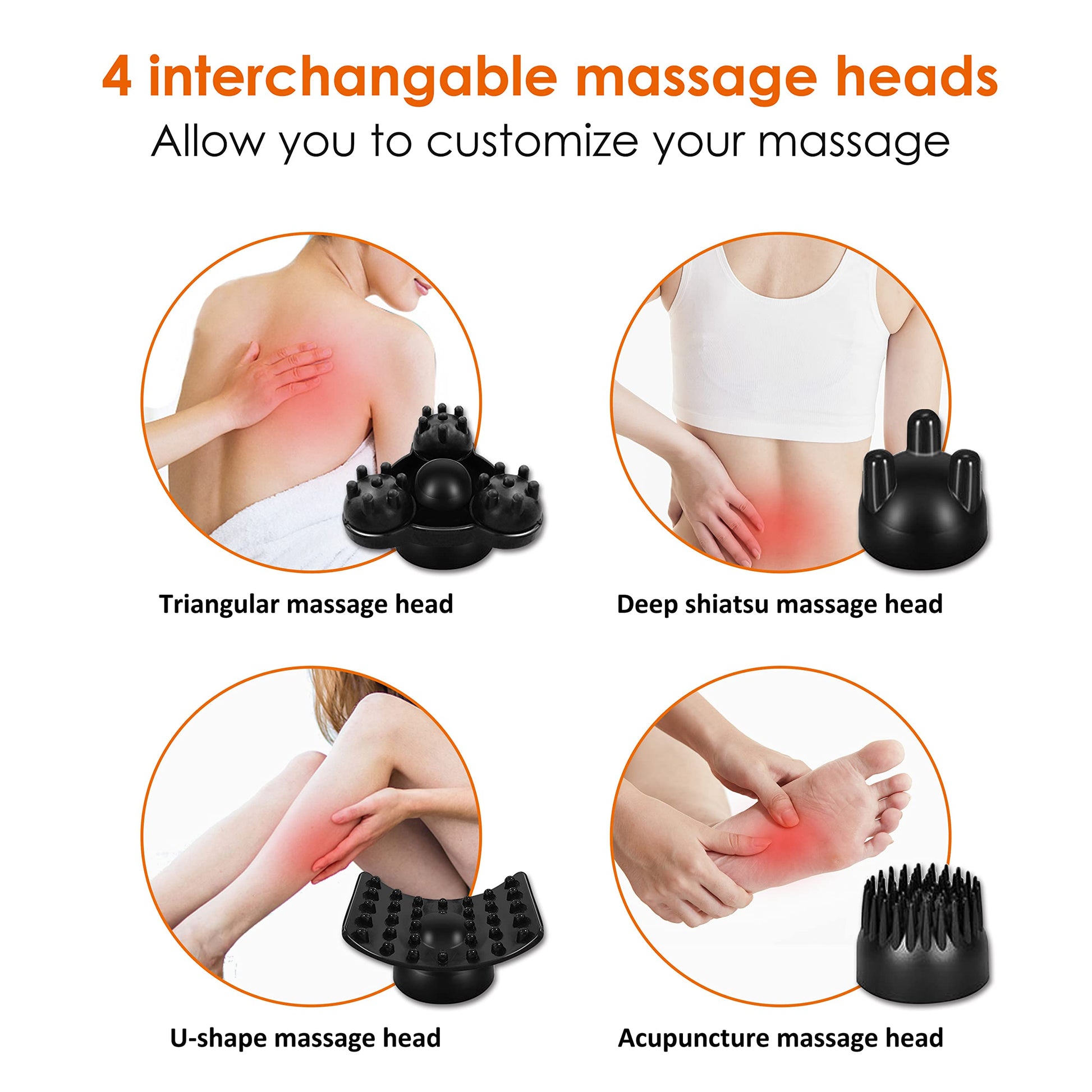 Snailax Masajeador de espalda inalámbrico de mano – Masaje de percusión recargable con calor, masajeador de tejido profundo para cuello, hombro, cintura, pierna y pies, masajeador portátil para cuerpo completo