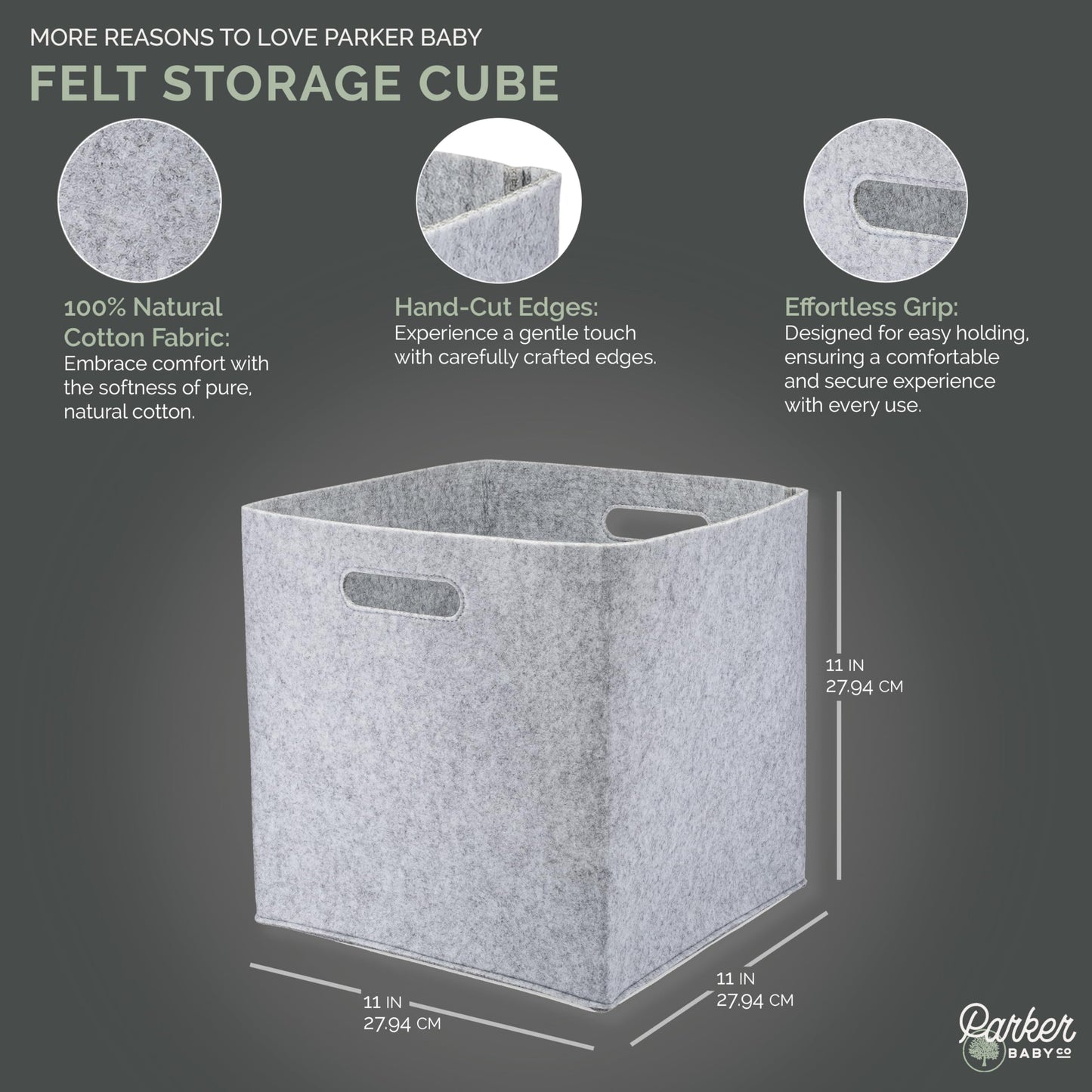 Parker - cubeta de almacenamiento plegable de fieltro para bebé, 11 pulgadas, para organizador de cubos, organizadores de clóset y contenedor de juguetes, cestas de cuerda para almacenamiento de