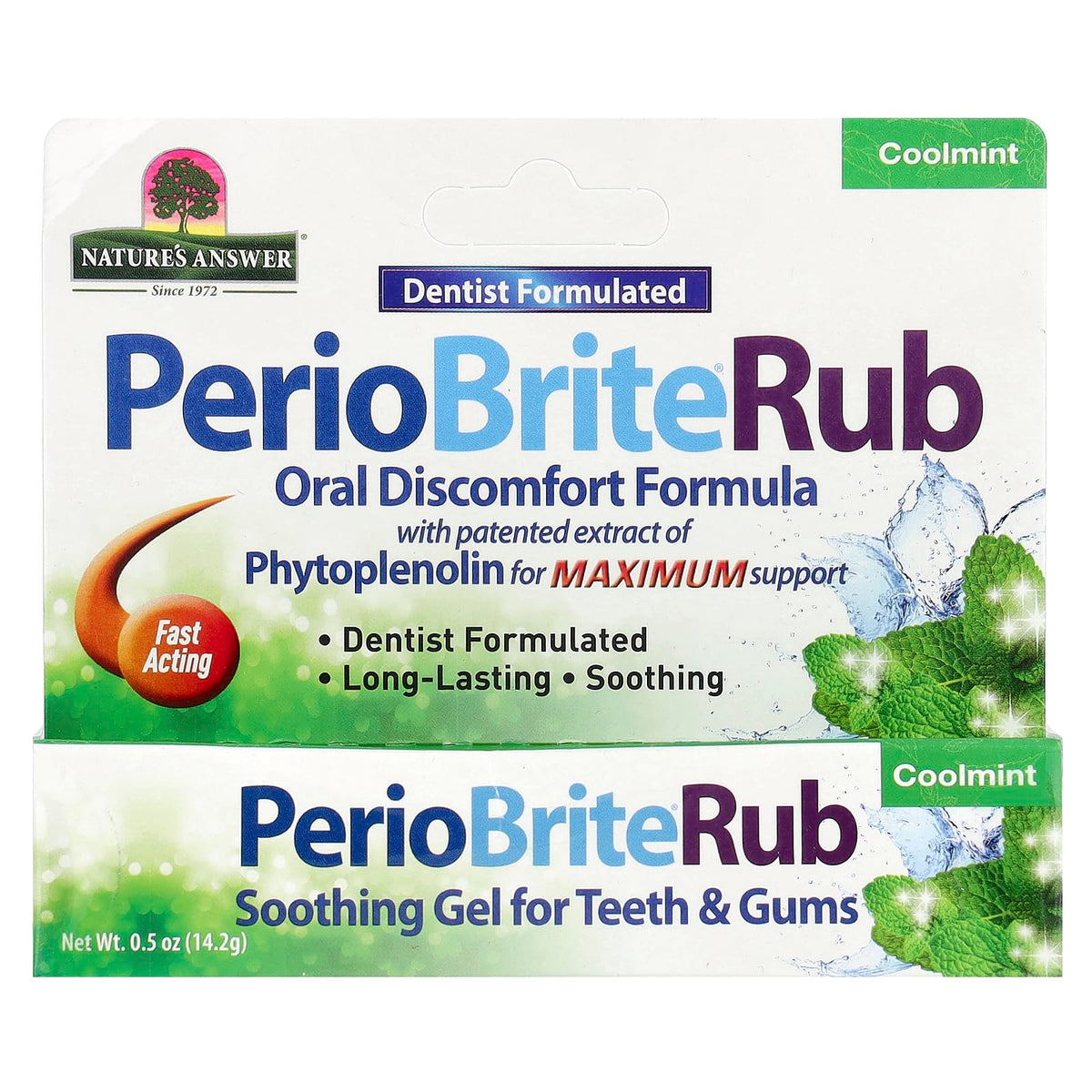Gel Natures Answer PerioBriteRub 14.2 g Calmante para Dientes y Encías Formulado por Dentista Sin Crueldad Sin Gluten Sin Sabores Artificiales Sin Conservantes