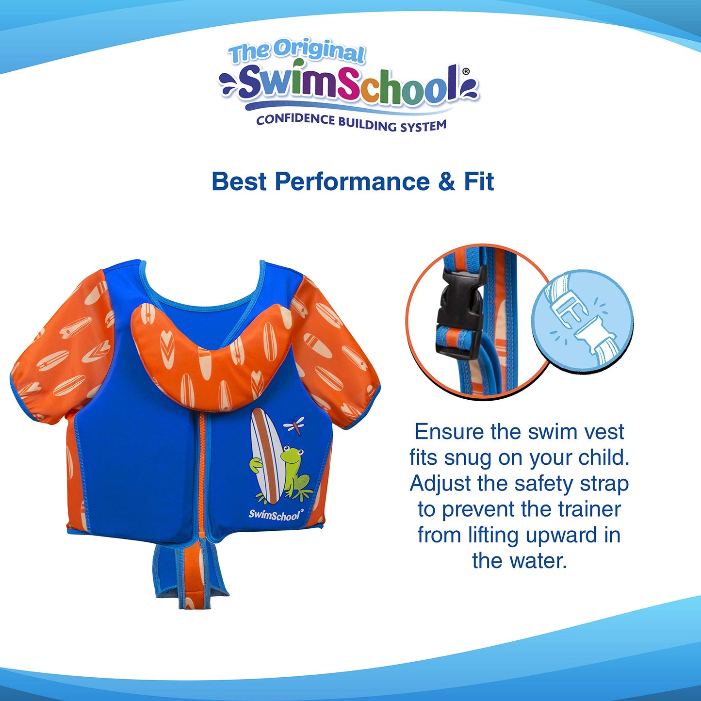 Chaleco de Entrenamiento de Natación SwimSchool Azul Naranja con Mangas en los Hombros para Niño/a (UPF50)