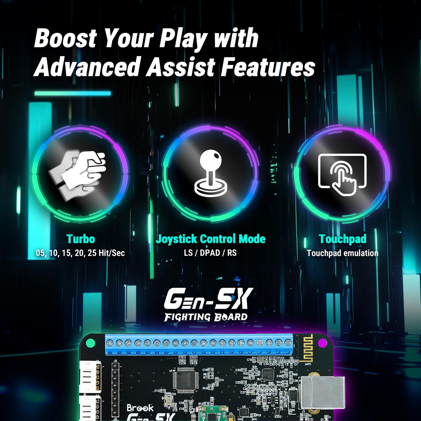 Brook Gaming Gen5X - Tablero de lucha con pegatina - Multiplataforma definitiva compatible con PS5, XB Series, XS, NS y PC, tiempos de respuesta rápidos para juegos de lucha 【Versión exclusiva】