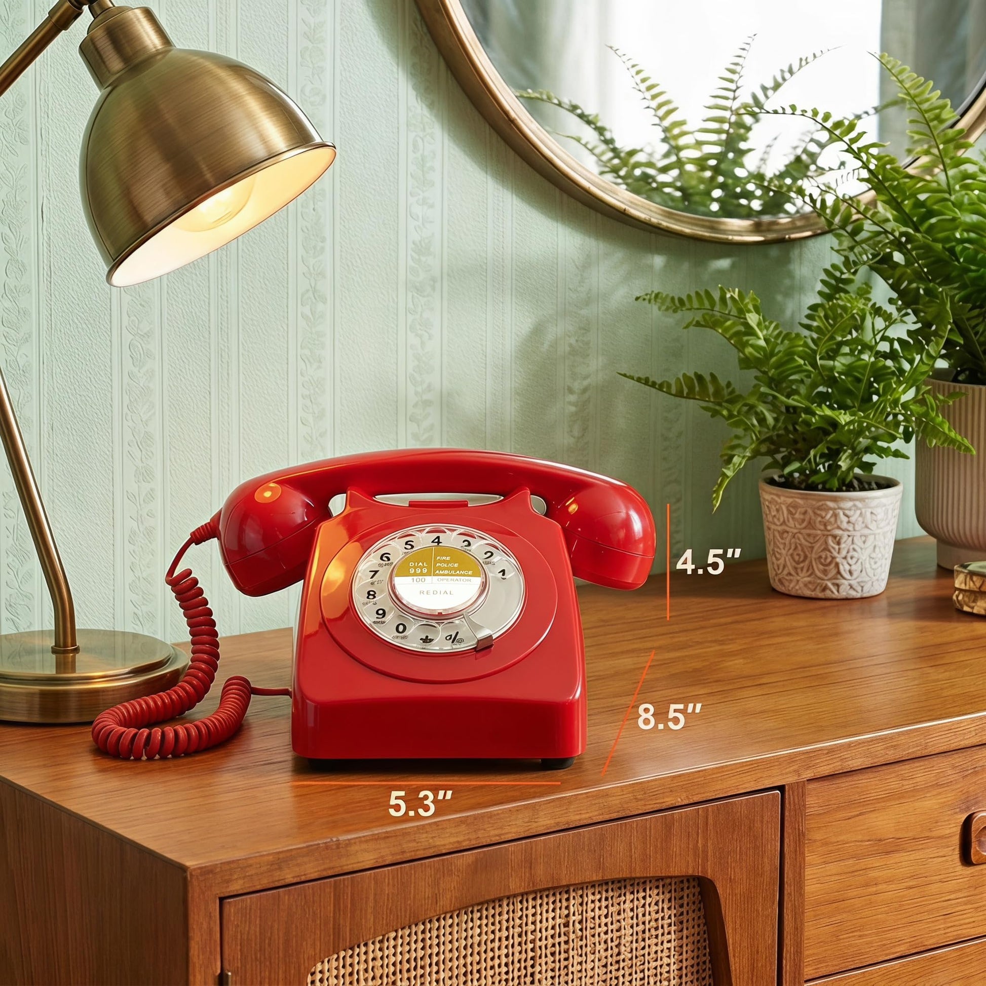 Teléfonos de esfera giratoria rojos Benotek de los años 80, estilo antiguo, retro, teléfono de escritorio con cable fijo de línea única para hogar, oficina, escuela, hotel