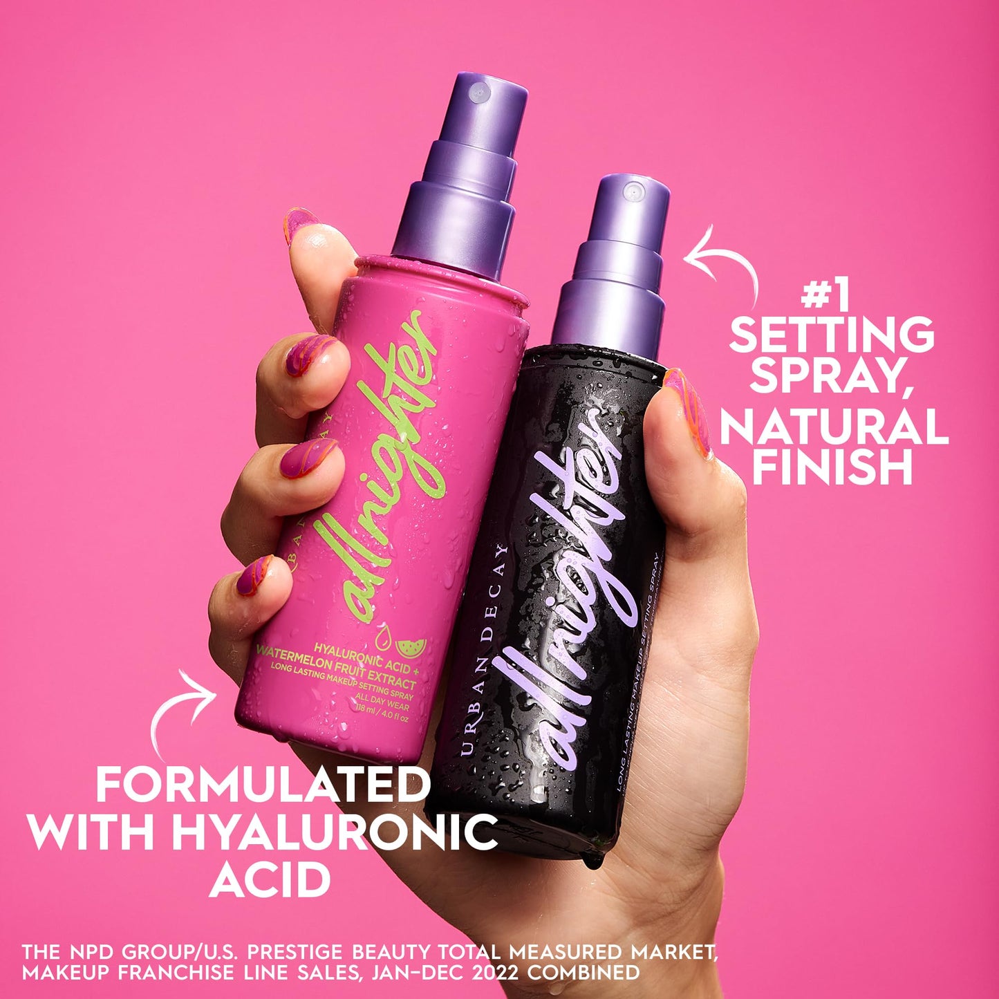 Urban Decay All Nighter Setting Spray Ácido Hialurónico fijador de maquillaje hasta por 16hrs acabado luminoso y resplandeciente, 118ml