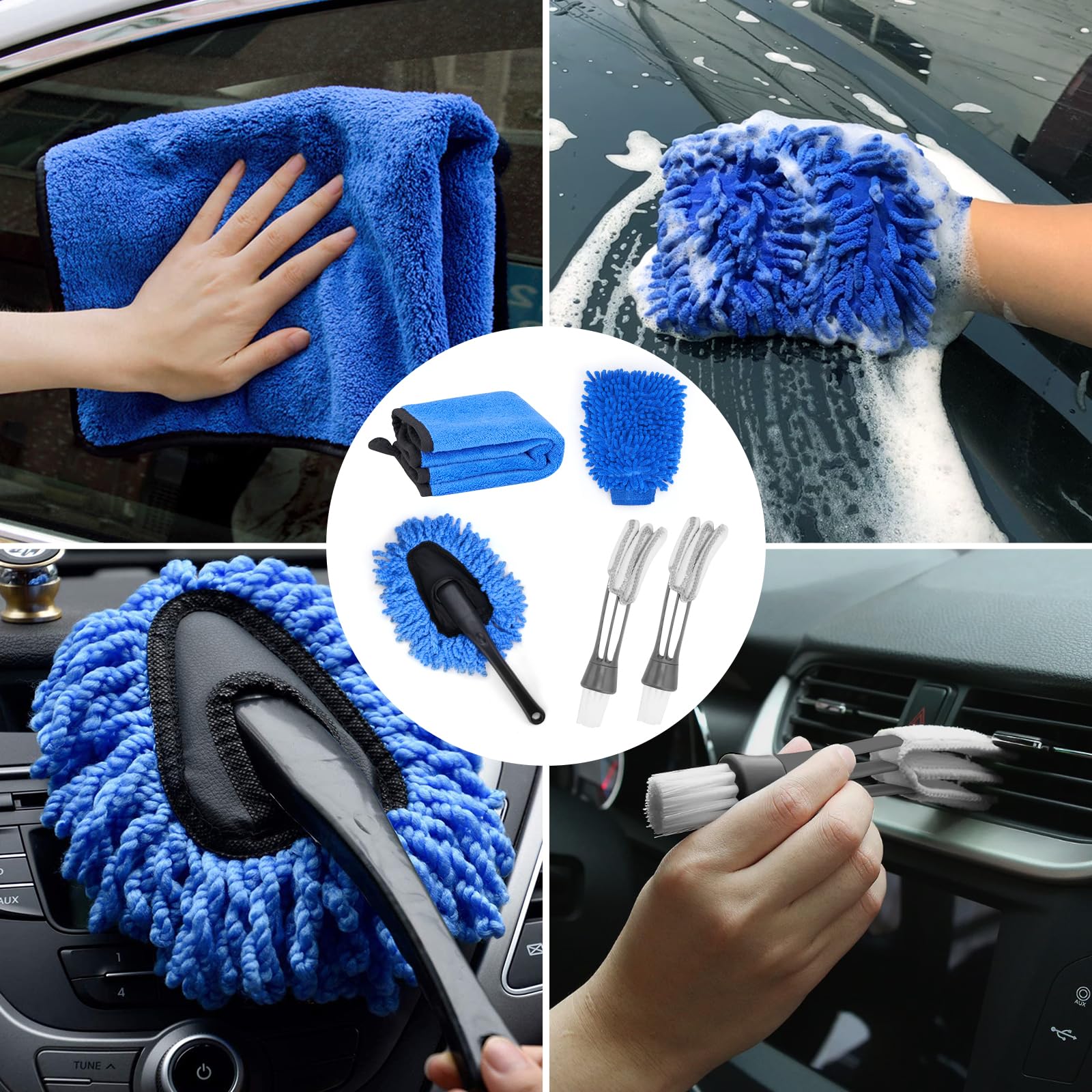 BLUEDREAMER Juego de cepillos de limpieza para coche de 26 piezas,Kit profesional para el cuidado del coche,Limpieza completa del coche,Adecuado para ruedas,Parabrisas,Interior,Asientos.