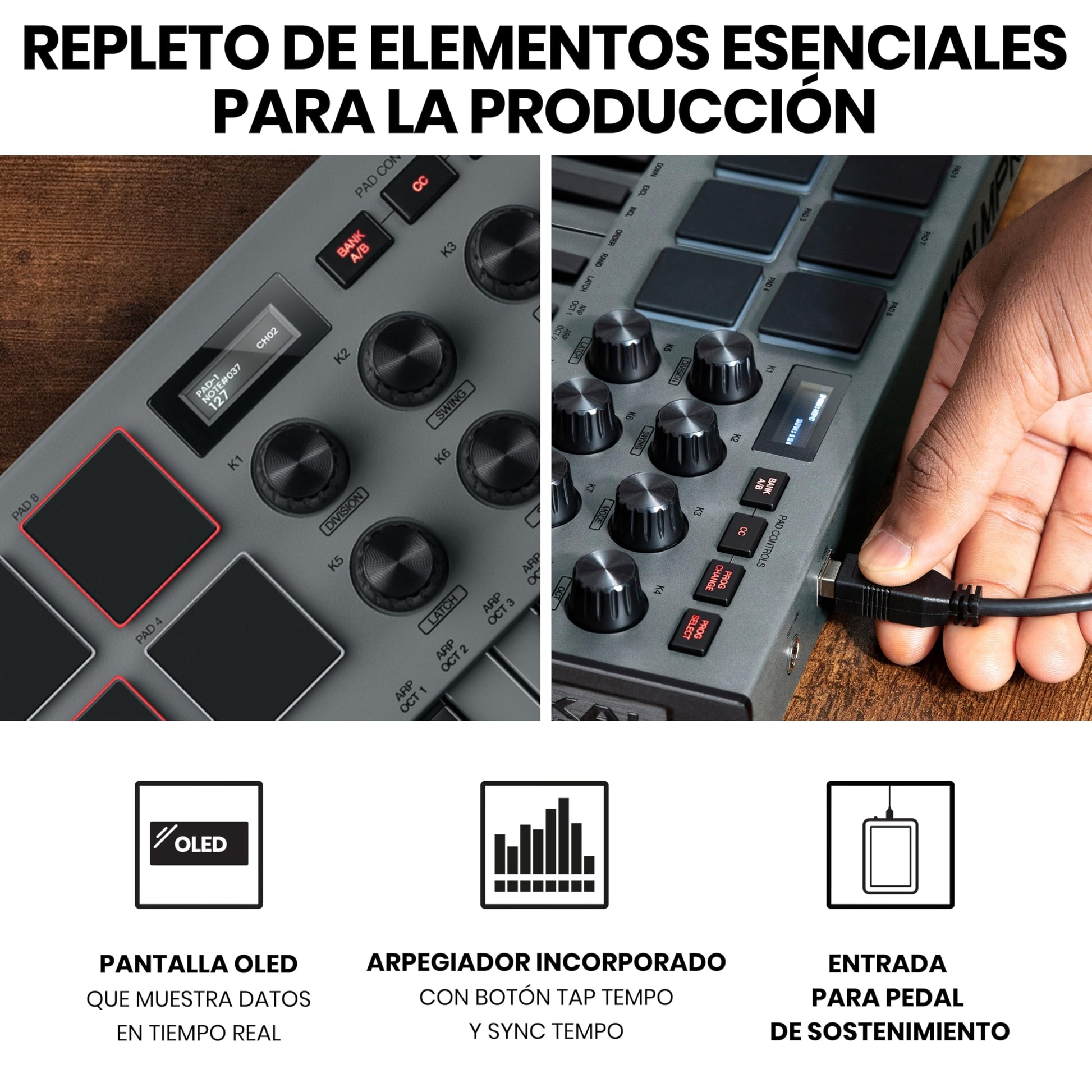 Akai Professional MPK Mini MK3 - Teclado Controlador MIDI USB de 25 Teclas con 8 Drum Pads, 8 Perillas, Software de Producción Musical y Native Instruments Sound Package (NKS Integration), Gris