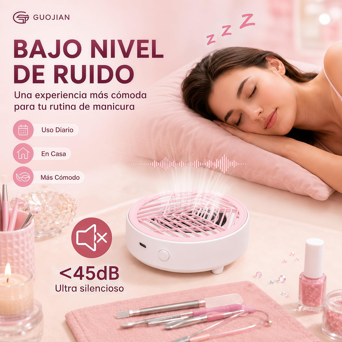 Colector de Polvo de Uñas GUOJIAN Blanco con Aspiradora Profesional y Filtros Desechables