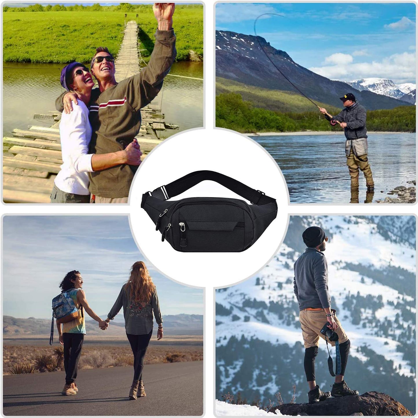 Cangurera Deportiva de Viaje, Cintura Pack Bolso de Paquete con Tela Impermeable de Amplia Capacidad, Fanny Pack, Running Belt, Travel Pouch para Hombre y Mujer(Negro)