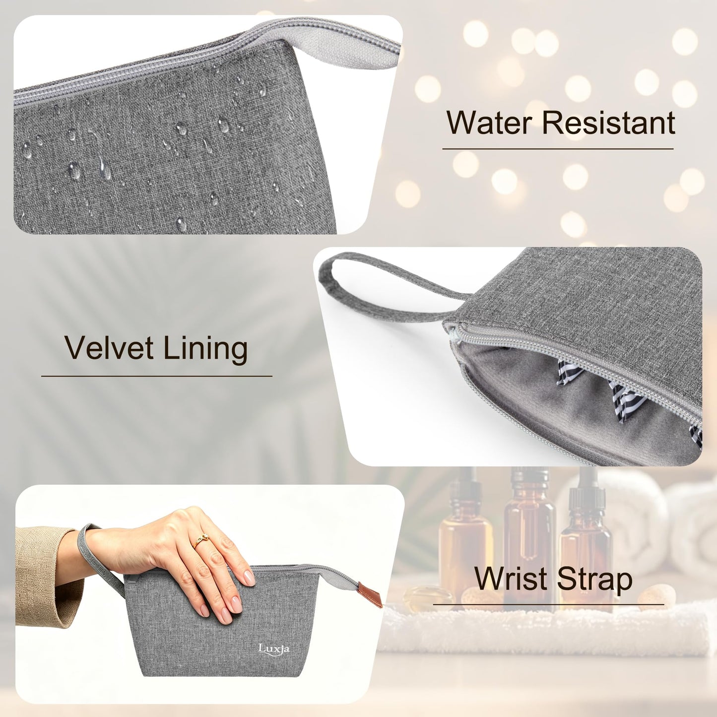 Luxja Essential Oil Carrying Bag - Holds 8 Bottles (5ml-15ml, Also Fits for Roller Bottles), Portable Organizer for Essential Oil and Small Accessories, Gray