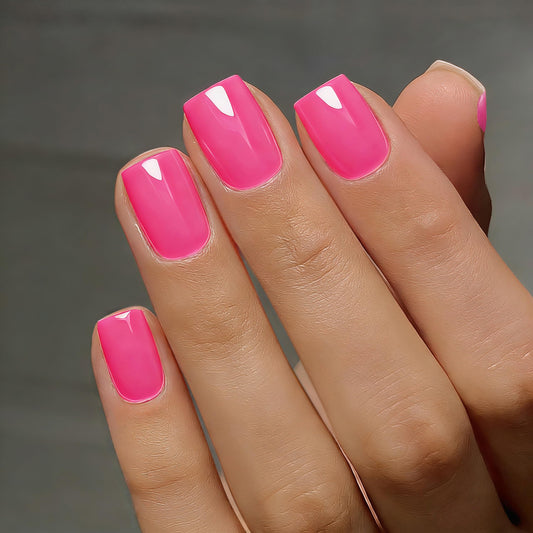 SXVME Uñas postizas cortas cuadradas de gel suave, 30 piezas, 15 tamaños, rosa fucsia, uñas postizas cortas, reutilizables, gruesas, con pegamento, vibrantes.