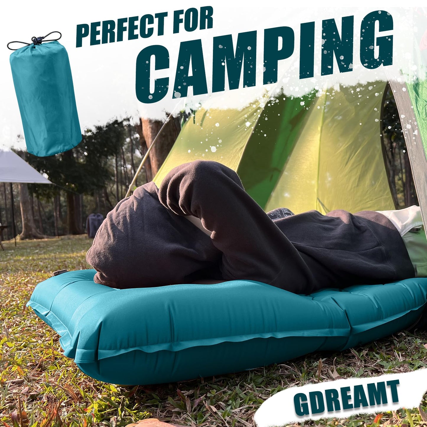 GDREAMT - Almohadilla de dormir inflable para acampar con almohada, grosor extra de 4 pulgadas con bomba integrada, colchón de aire compacto y ultraligero para mochileros, senderismo, tienda de