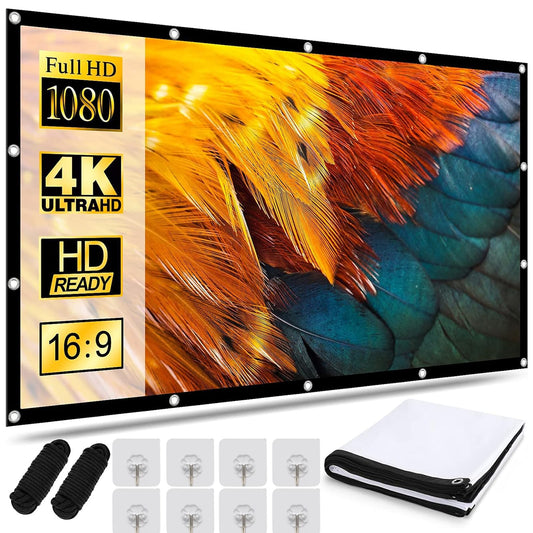 TPOUIDD Visualización de Proyector de 150 Pulgadas, 16:9 HD Pantalla de Proyector Portátil, Antiarrugas y Plegable，Adecuada para Exteriores, Interiores, Campamentos y Cine en Casa (150 Pulgadas)