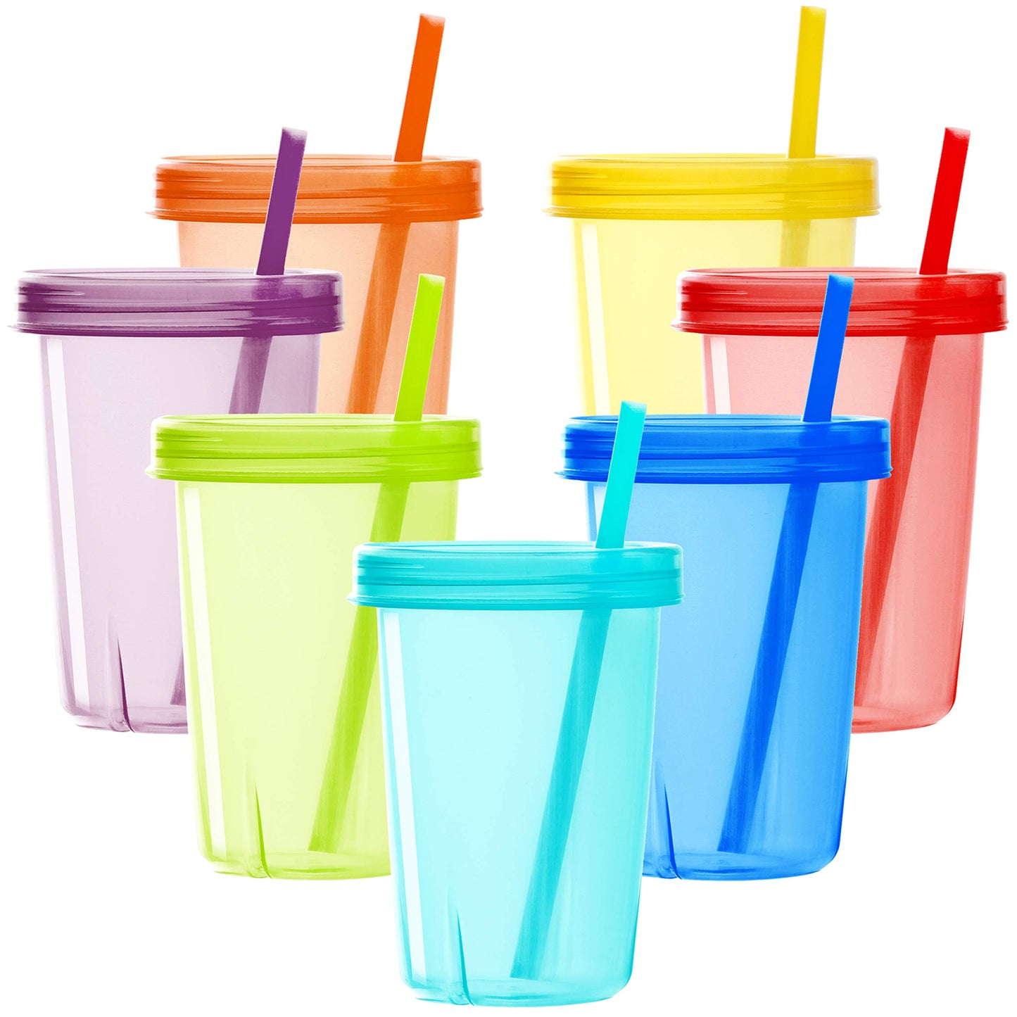 Youngever 7 Paquetes Vasos con Pajitas para Niños, 7 Vasos Plástico Reutilizables con Pajita para Niños en 7 Colores (Rainbow)