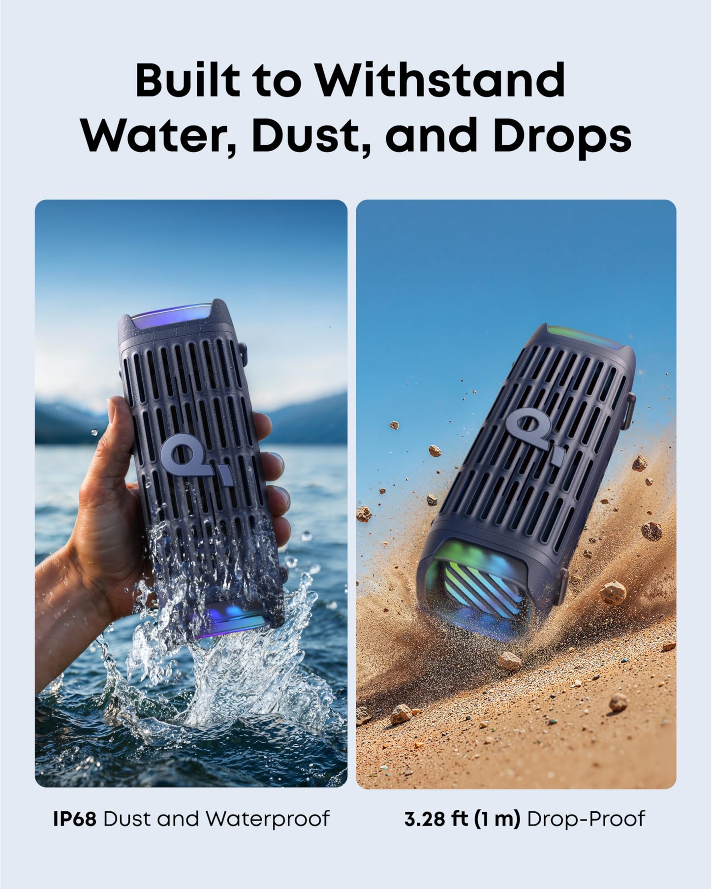 Soundcore by Anker Boom 3i Bocina Bluetooth Portatil 16h Batería, 50W Potencia, IP68 Flotante Resistente Agua Salada, BassUp 2.0, Bluetooth 5.3, TWS — Ideal para Pesca, Camping y Exteriores