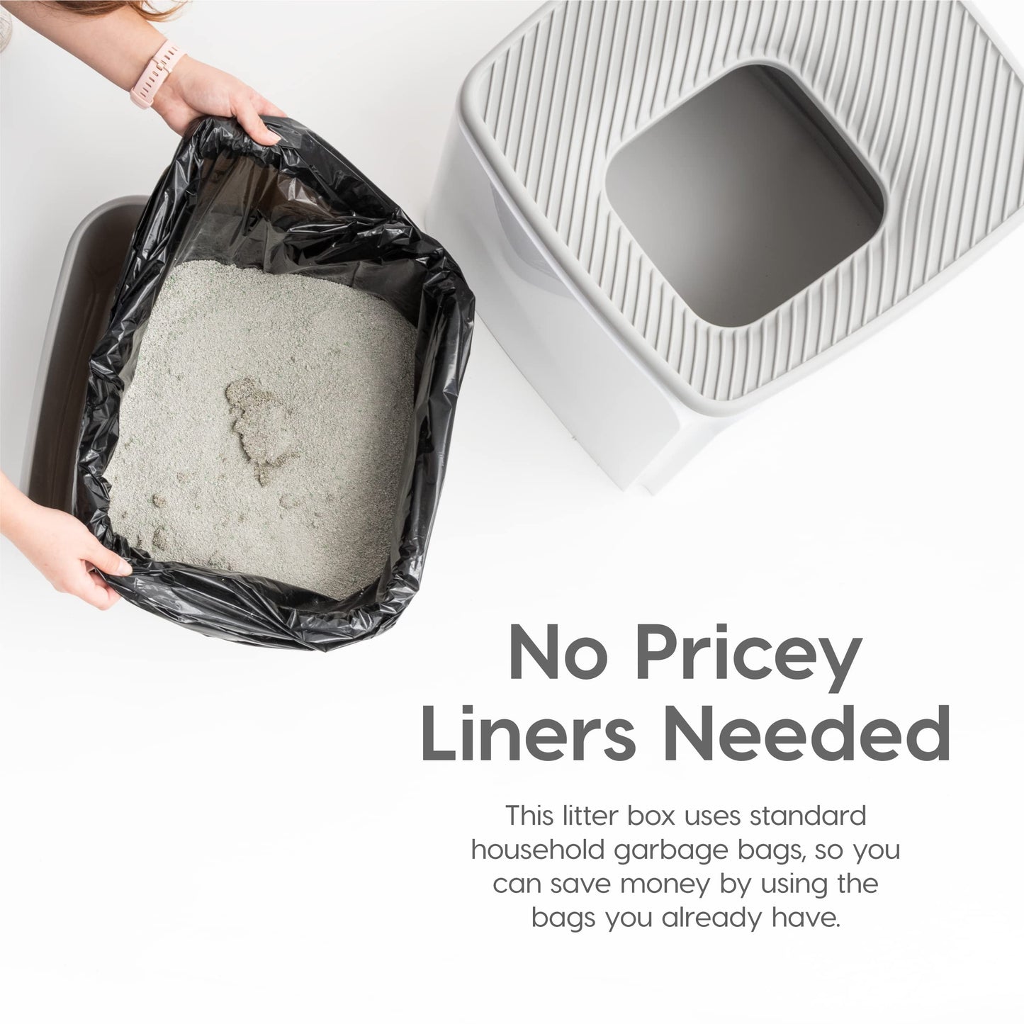 Caja de Arena para Gatos IRIS USA Blanco Gris de Alta Calidad con Entrada Superior y Control de Olores