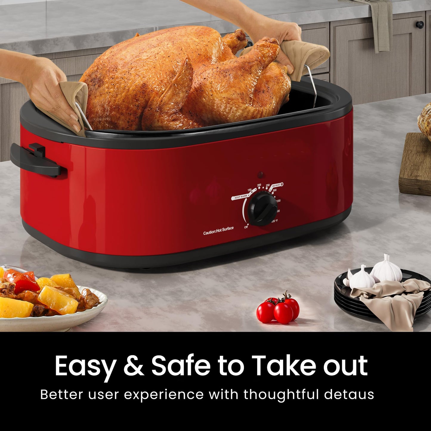 Asador Eléctrico Acero Inoxidable Rojo con Tapa Autohilado y Temperatura Ajustable