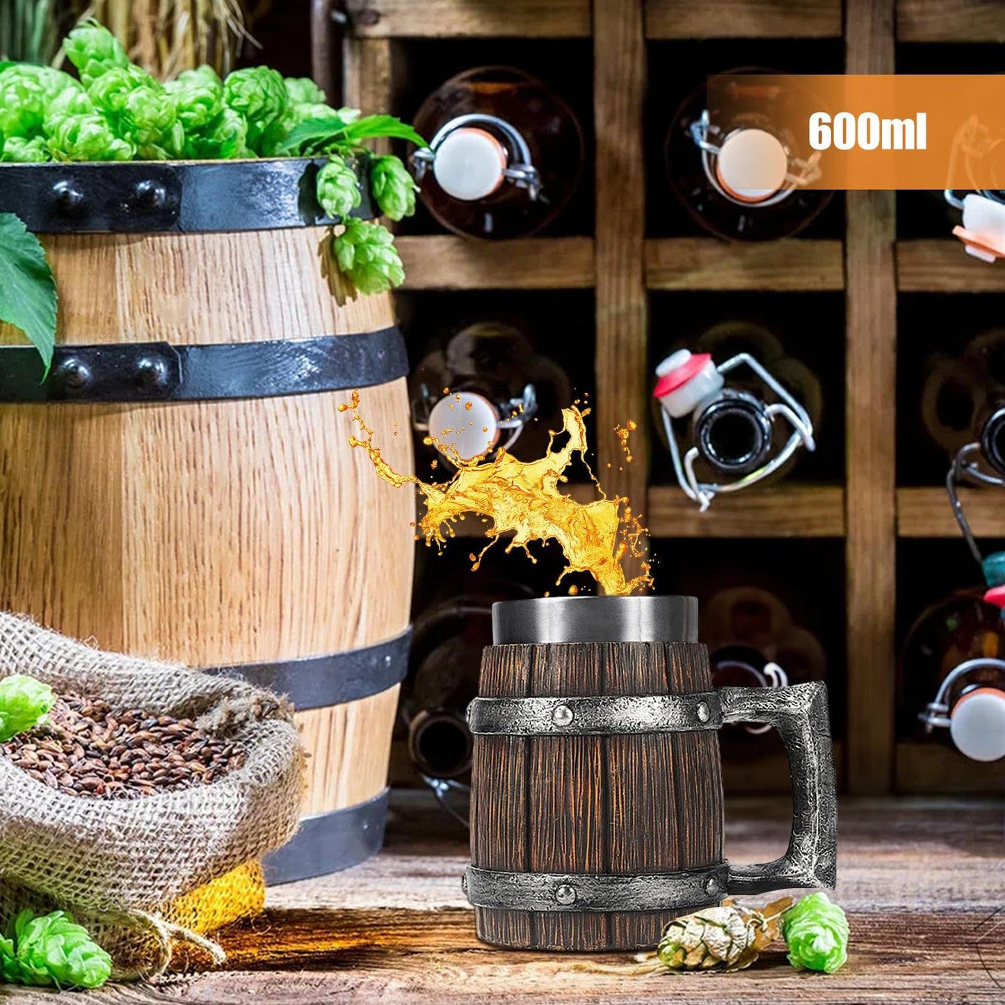 Taza Cerveza PUCHEN café Vikingo Madera para Hombre