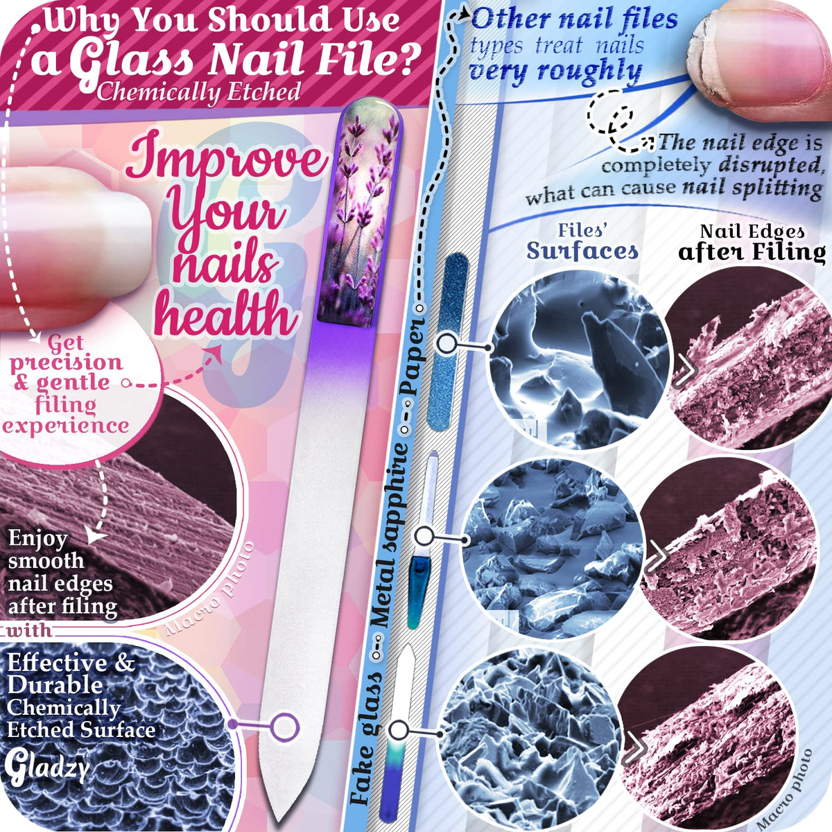 Lima de uñas de cristal checo auténtico con estuche, superficie de grano diferente de dos caras, cuidado profesional de uñas, calidad de la UE, manicura y pedicura, rojo coral