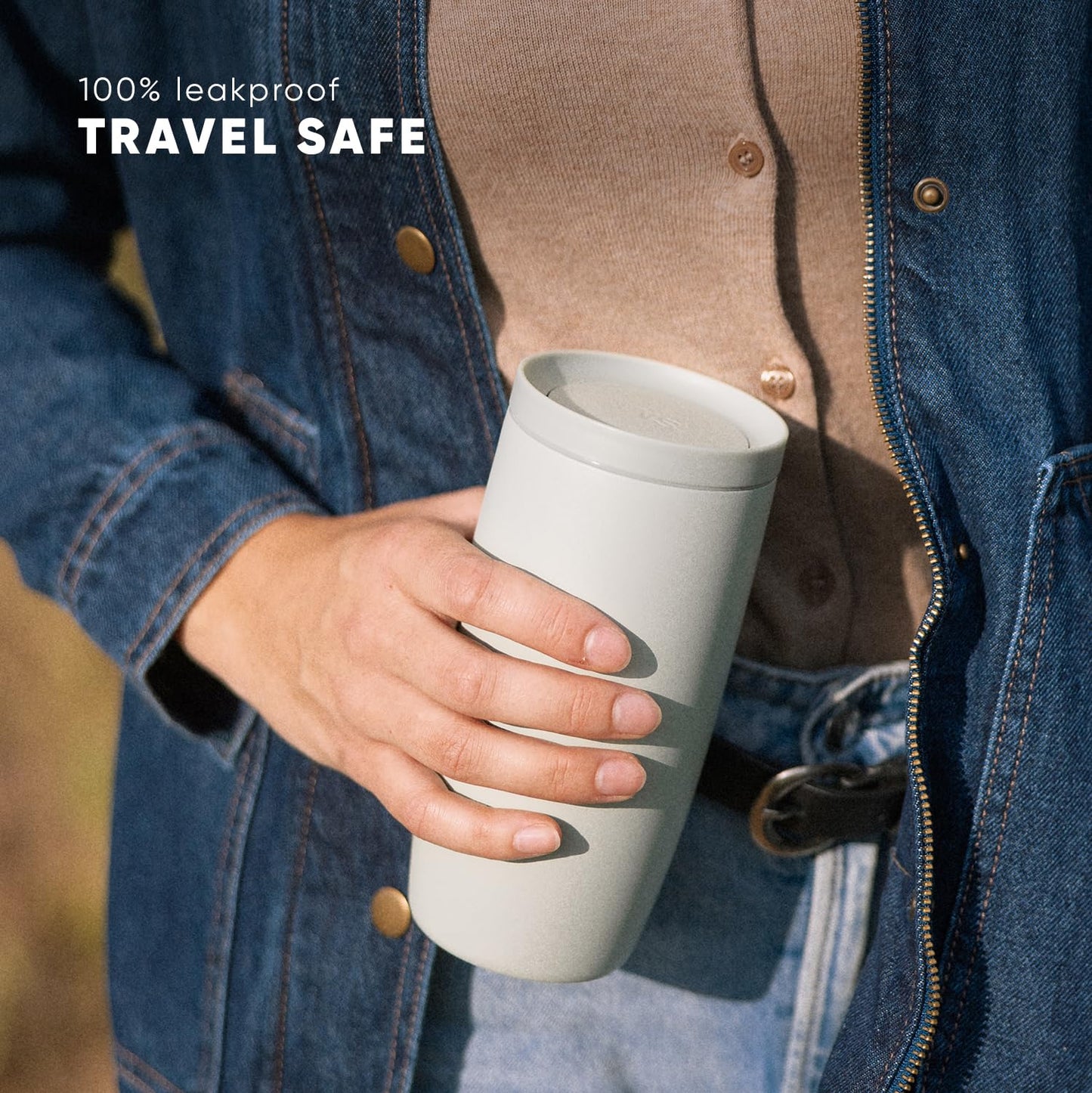 Taza de Café para Viaje Simple Modern Cream Leopard con Tapa 360 y Revestimiento de Cerámica para Mujer y Hombre