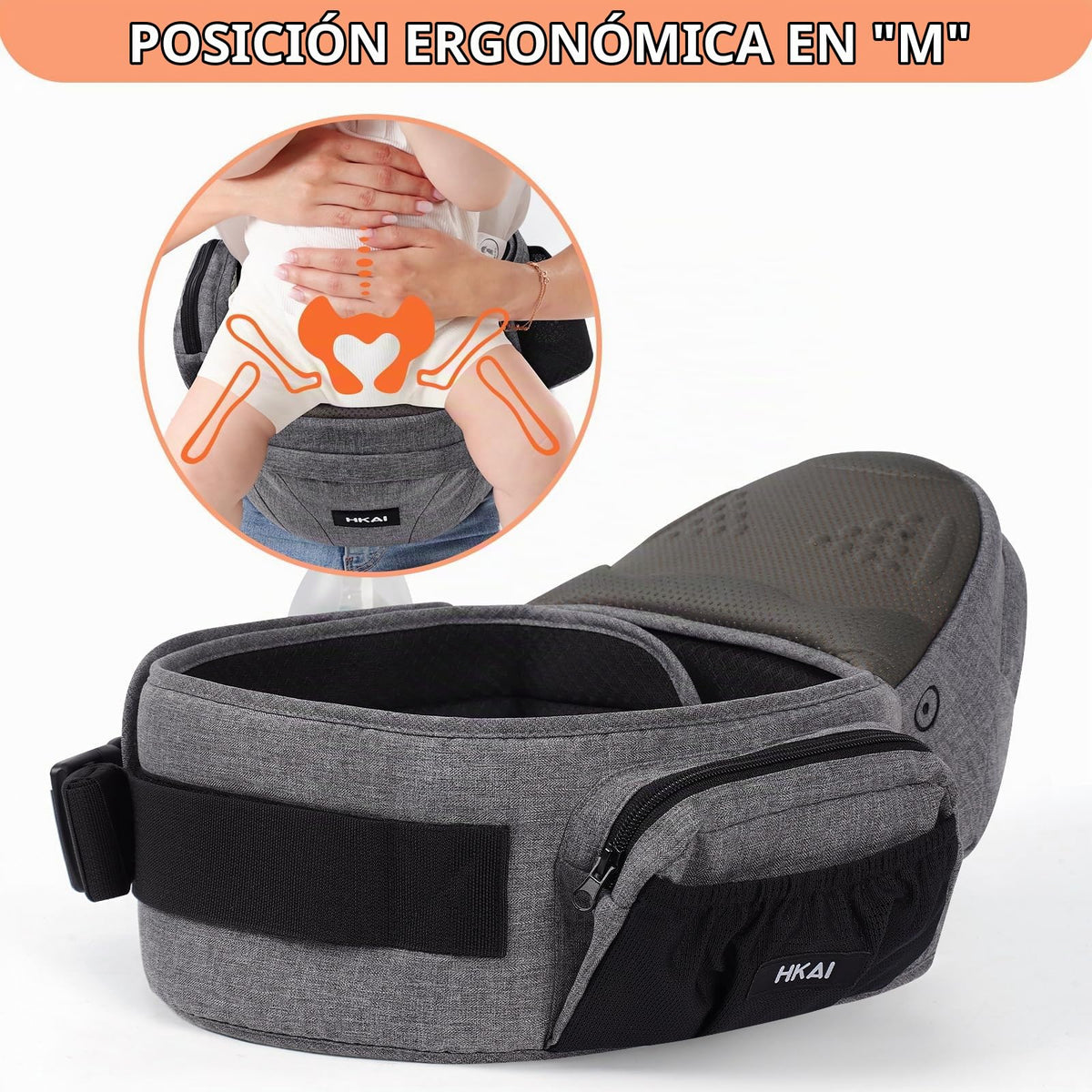 HKAI Portabebés eléctrico con asiento de cadera, cintura ajustable y malla transpirable, soporte ergonómico con superficie antideslizante de asiento de cadera para recién nacidos y niños pequeños,