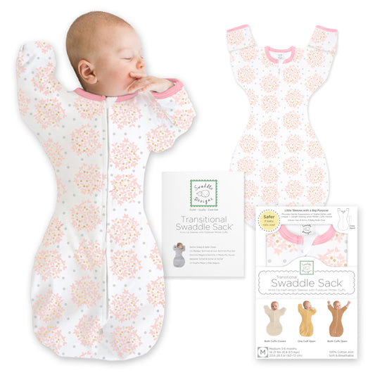 SwaddleDesigns - Saco de Envolver transicional, Mangas de Media Longitud y puños de manopla, para la transición del recién Nacido al Saco de Dormir del bebé, Manta portátil, 0-3 Meses, 6-14 Libras,