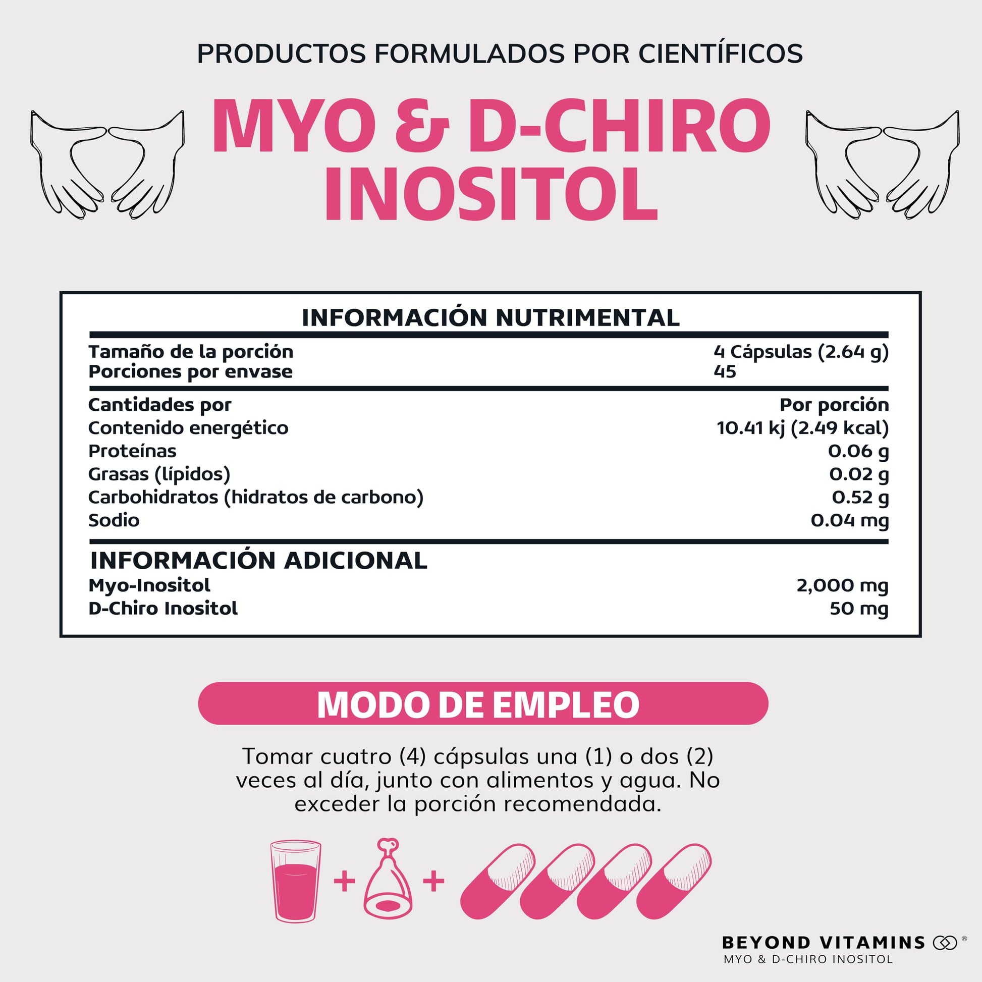 Inositol 40:1 | Myo y D-Chiro Inositol Puro | 180 cápsulas | Vitaminas para mujer | Suplemento Alimenticio Beyond Vitamins | Vegano | 180 caps