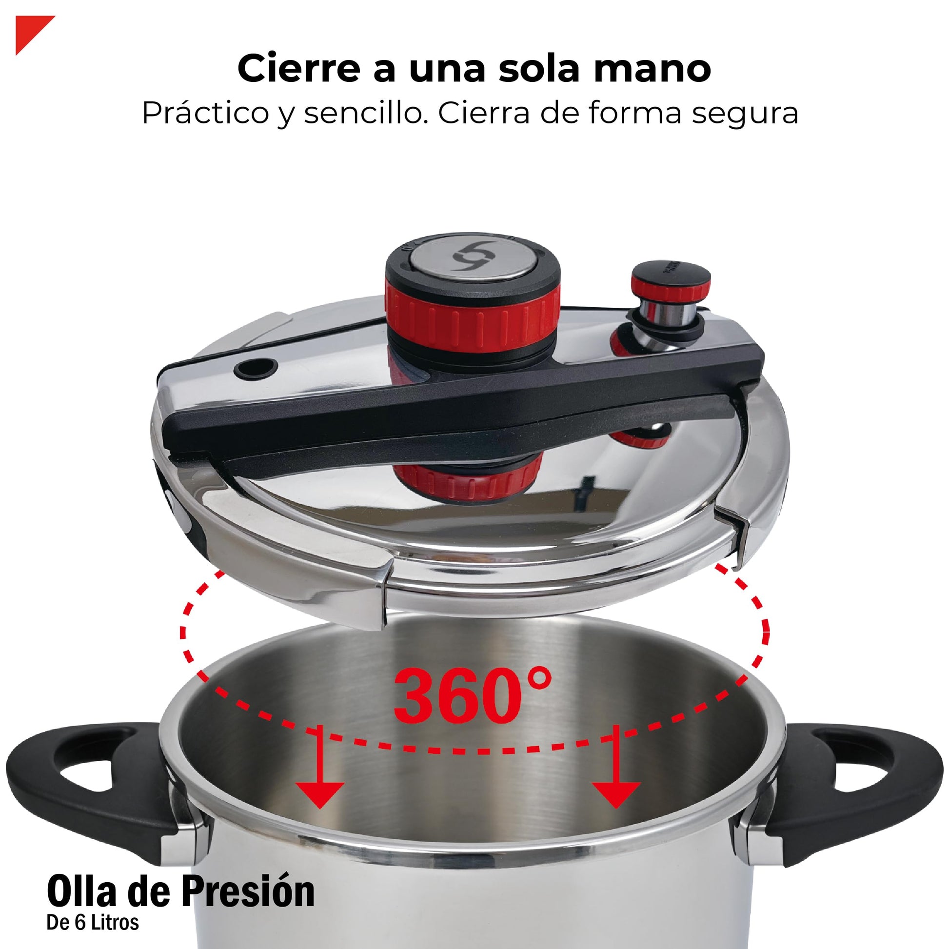 Olla de Presión Bogner Acero Inoxidable con Válvula de Seguridad y Depresurizador 6 Litros
