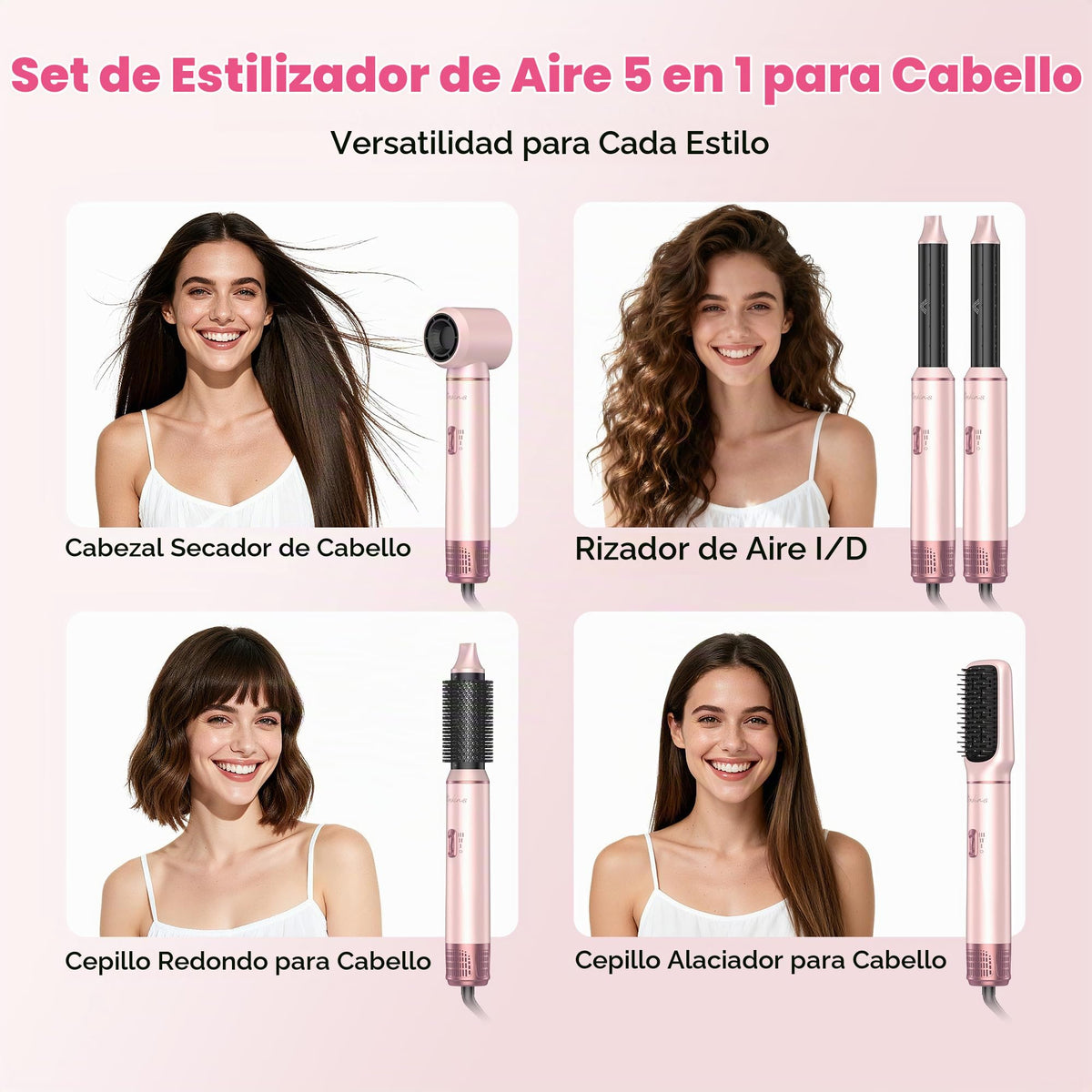 Cepillo Secador de Pelo 5 en 1 Atopskins Negro con Peinado Iónico Automático