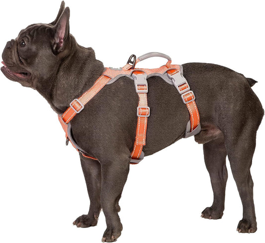 Arneses para perros a prueba de fugas, arnés seguro para perros sin escapes, arnés totalmente reflectante con asa acolchada, transpirable, chaleco ajustable para perros grandes de paseo(Naranja,L）
