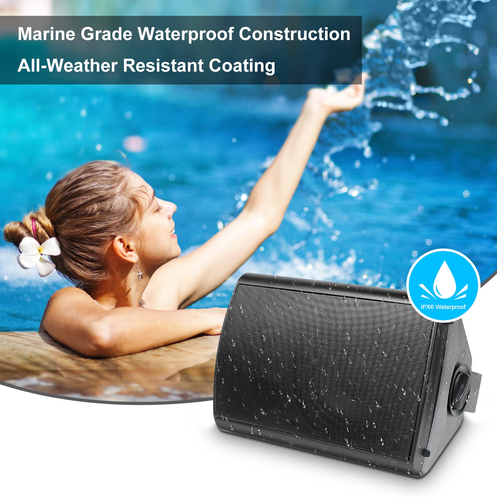 Herdio Bocinas para Exterior, 6,5 Pulgadas 800W 2 Vías Altavoces Bluetooth para Exteriores, Impermeable, Amplificador Superior, Amplia Cobertura De Sonido Estéreo, para Patio Jardín, 2Pares Negro