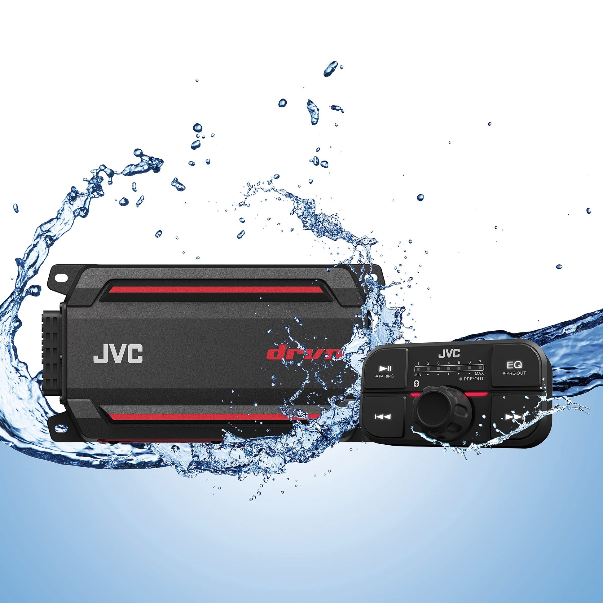 Amplificador Compacto JVC Ks-Dr2104Dbt 600 Vatios Bluetooth resistente al Agua, Polvo y Óxido para Marine, ATV y Powersport